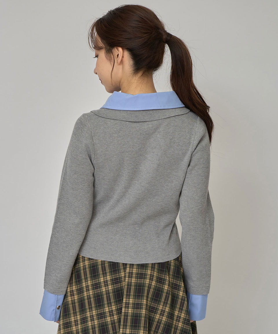 ダブルカラーポロニットトップス