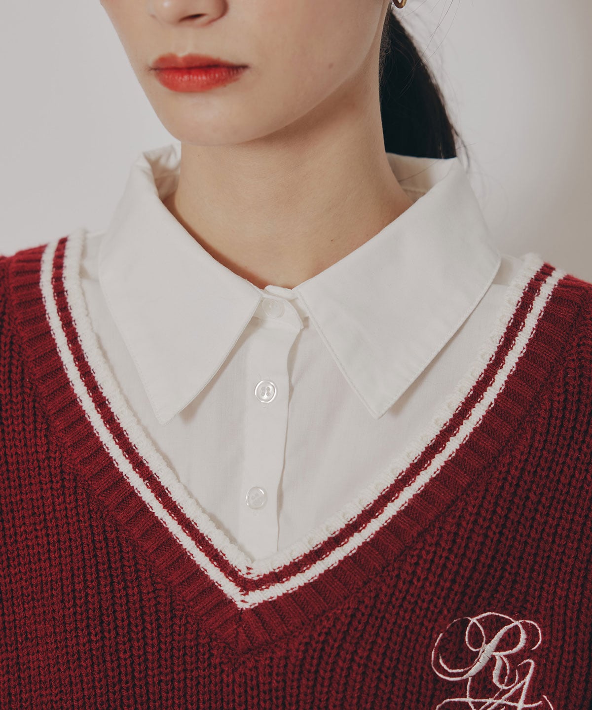 レイヤードシャツドッキングニットプルオーバー