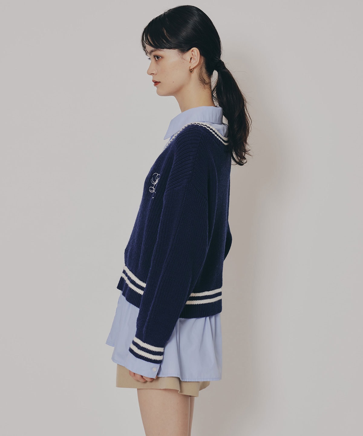 レイヤードシャツドッキングニットプルオーバー