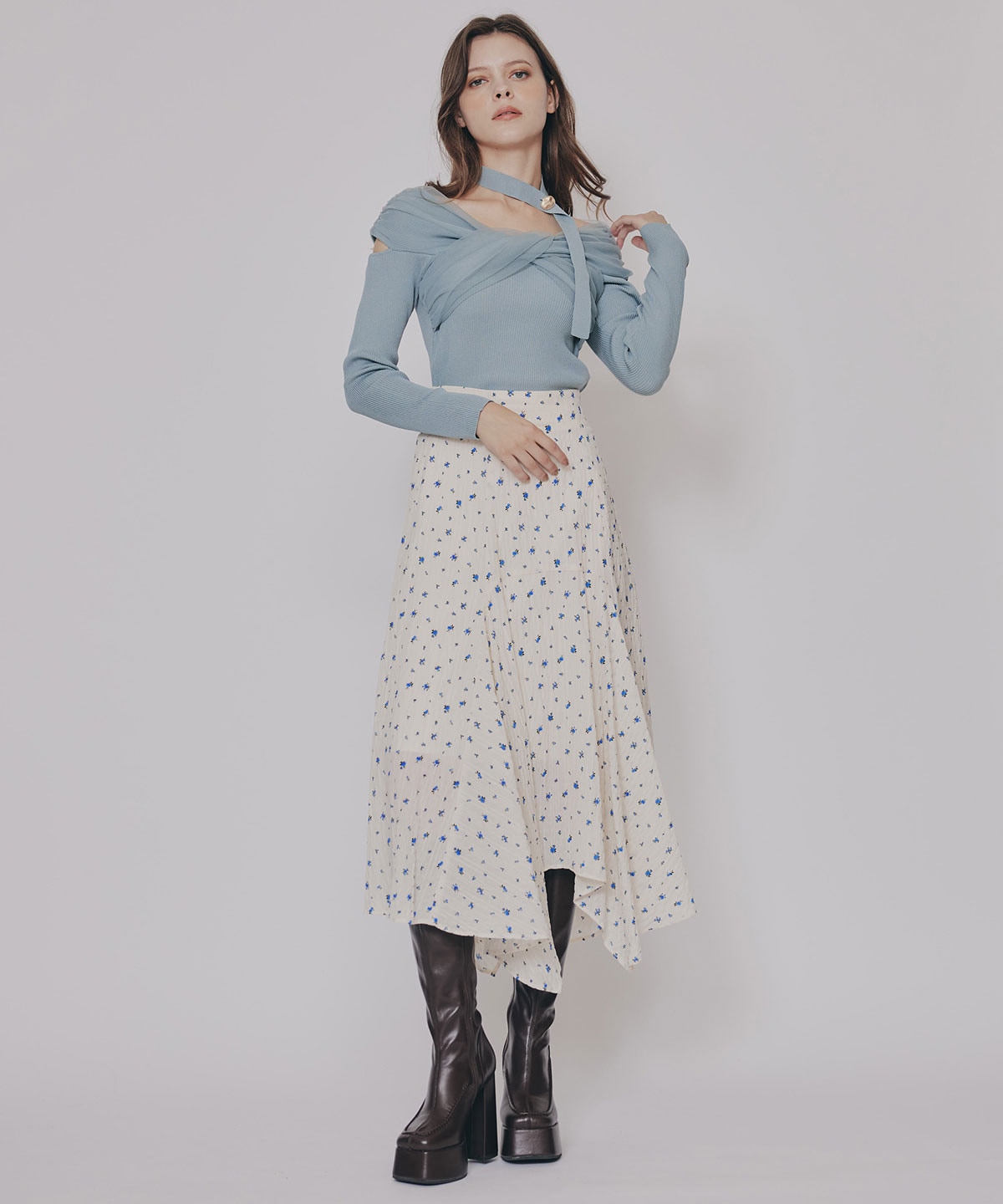 チョーカークロスチュールニットトップス