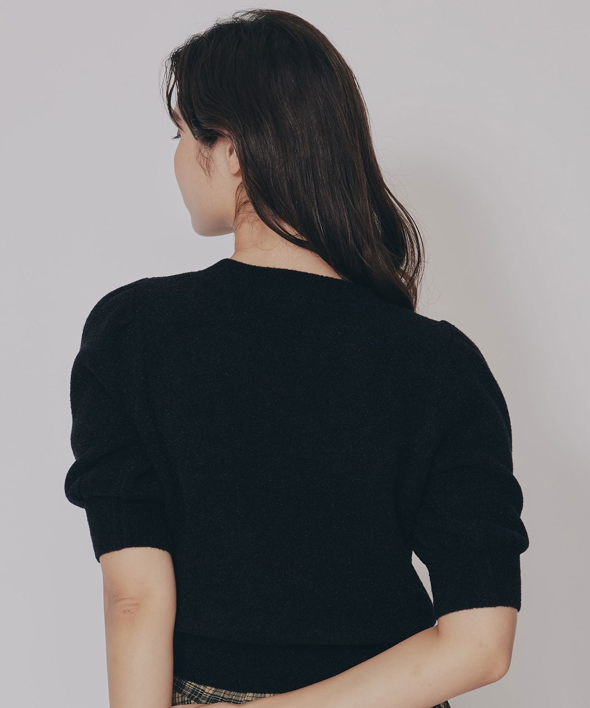 ビジューパフスリーブニットトップス