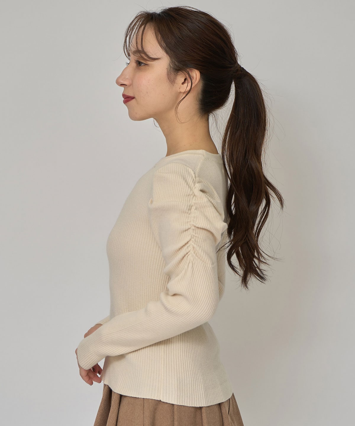 パワショルロゴリブニットトップス