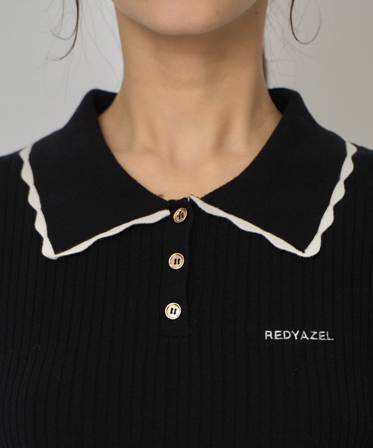 スカラカラーポロニットプルオーバー