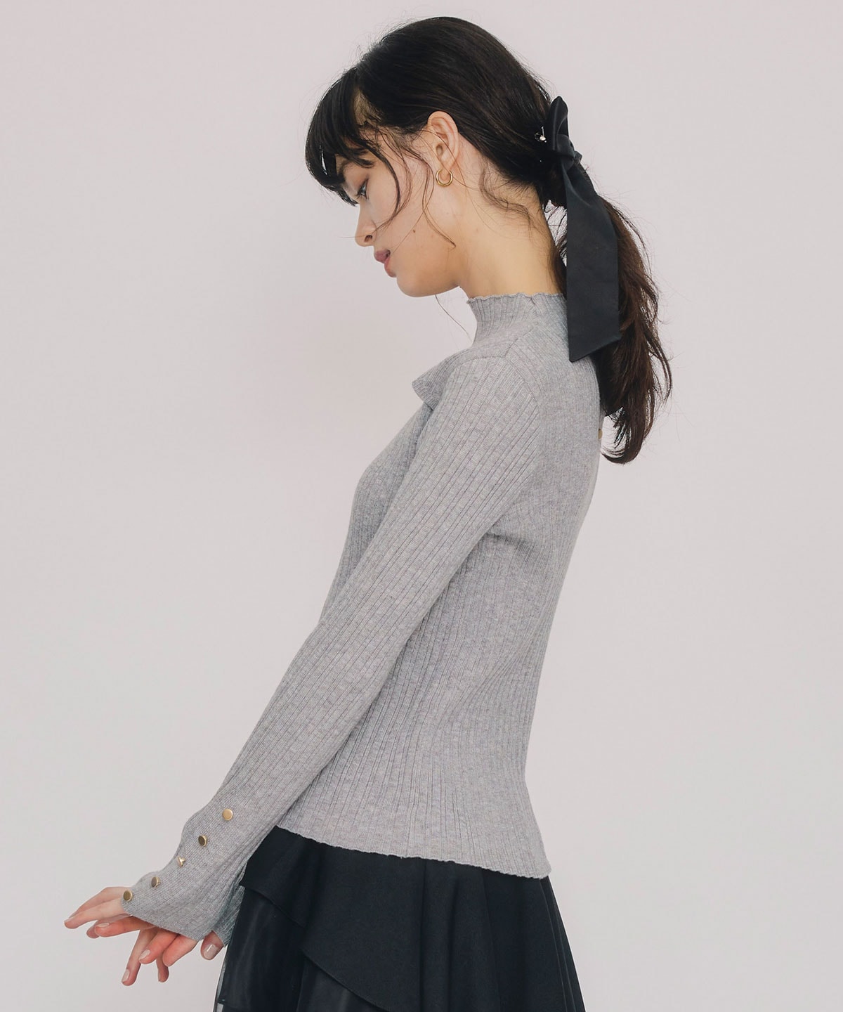 レイヤードデザインランダムリブニットプルオーバー