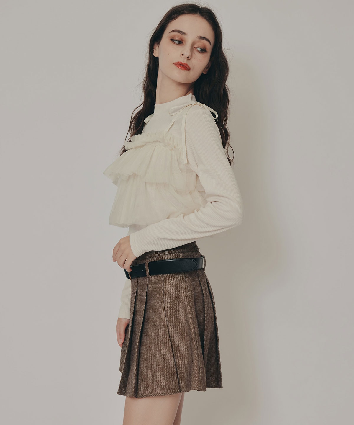 リボンチュールフリルビスチェニットトップス
