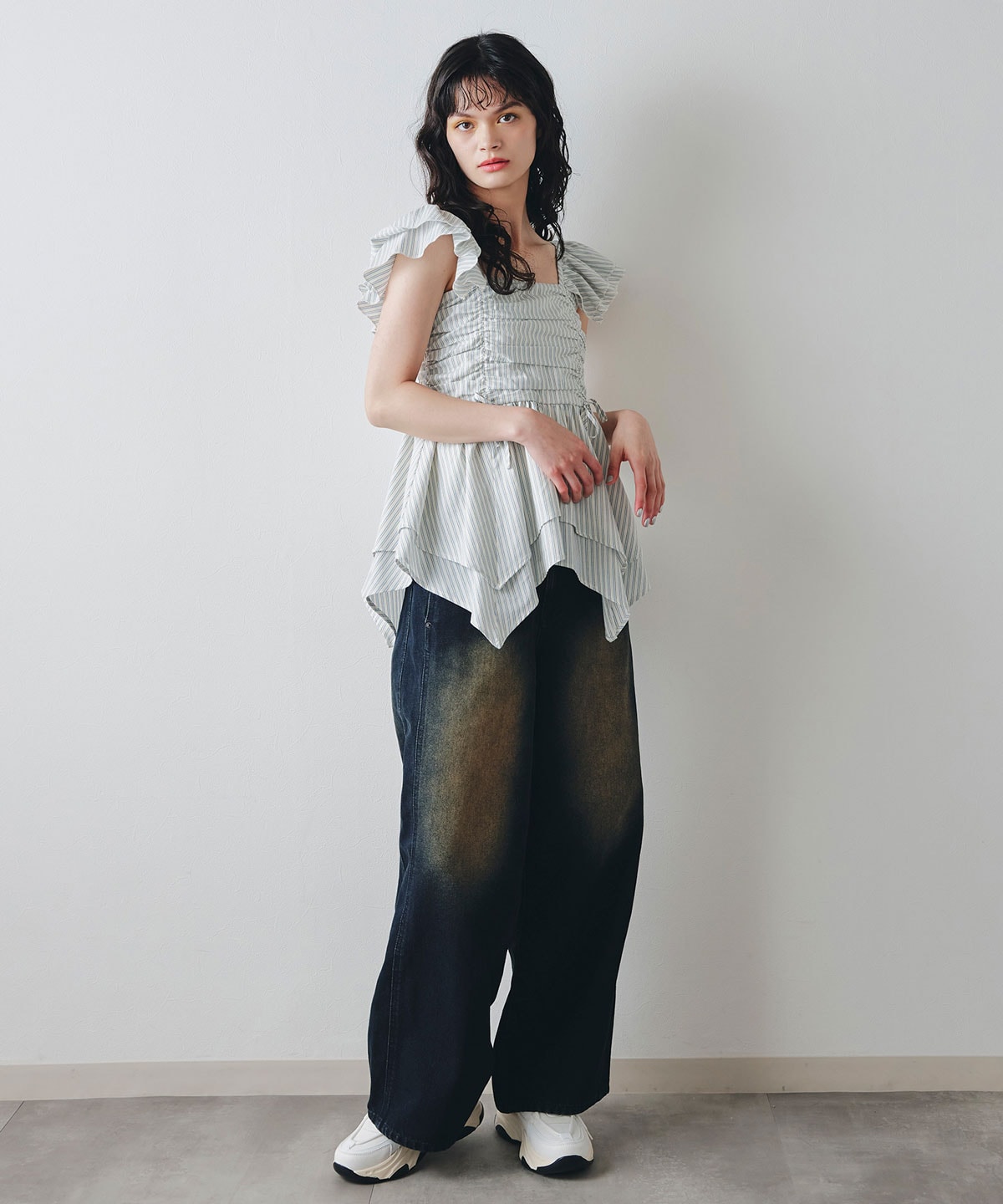 イレヘムペプラムマルチストライプブラウス