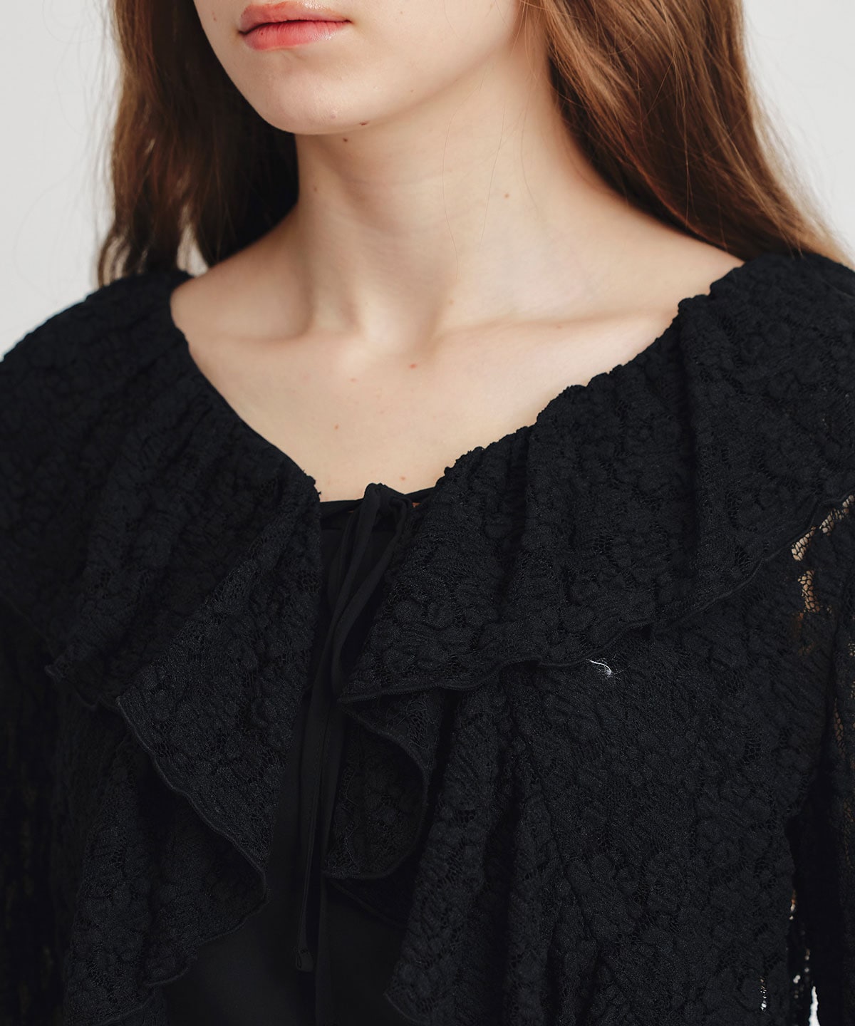 レースフリルカラーショートカーディガン