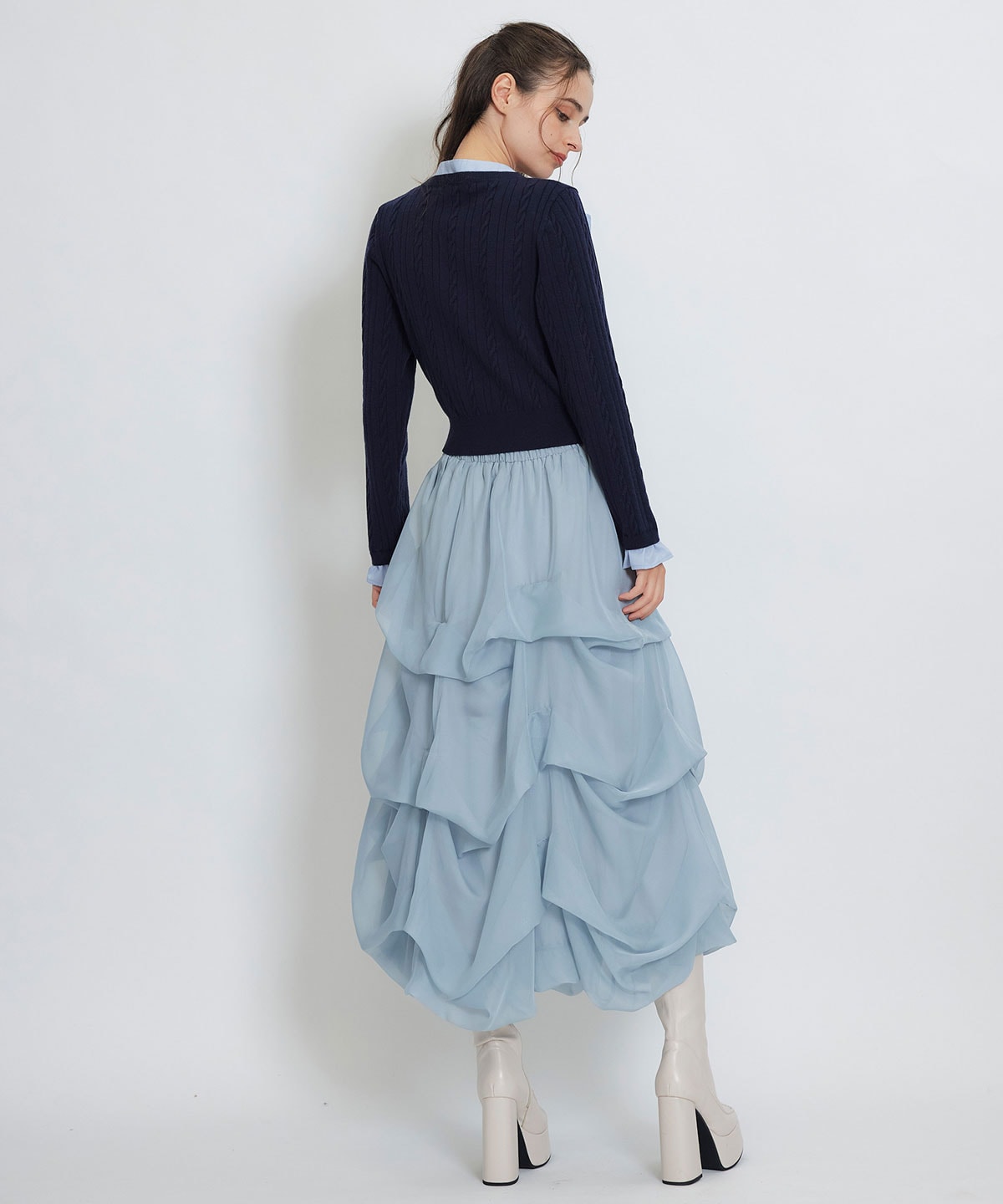 タックバルーンボリュームシフォンロングスカート