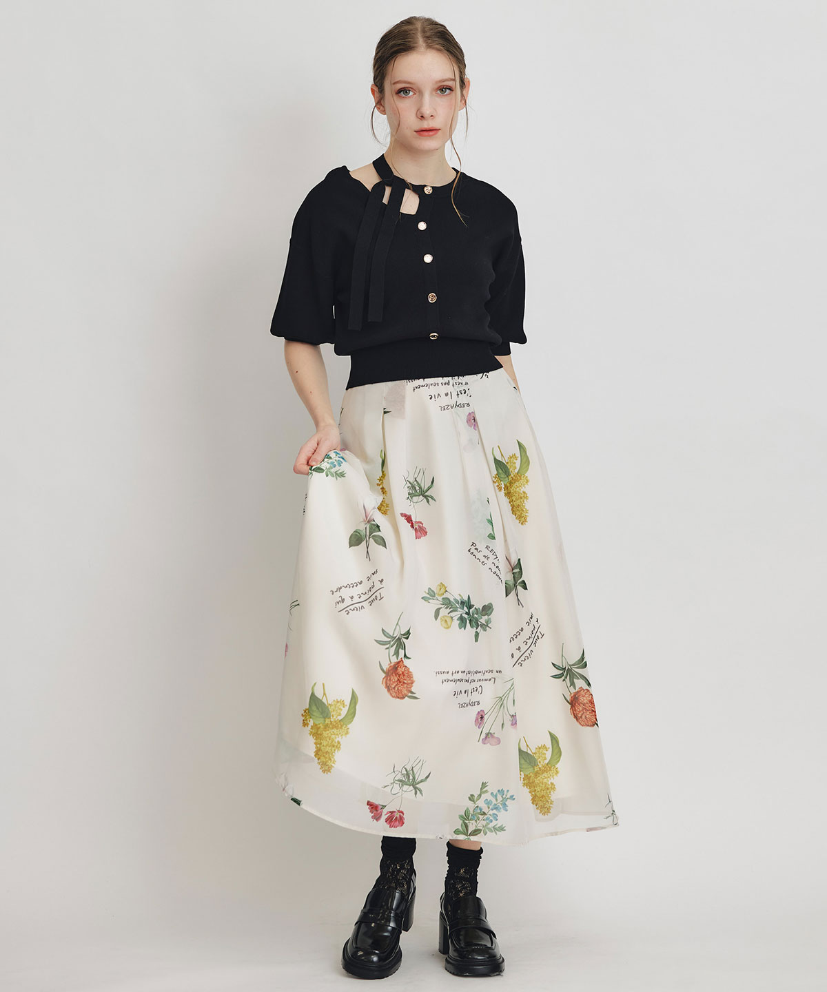 【Sheer Flower Series】シアーフラワータックフレアロングスカート