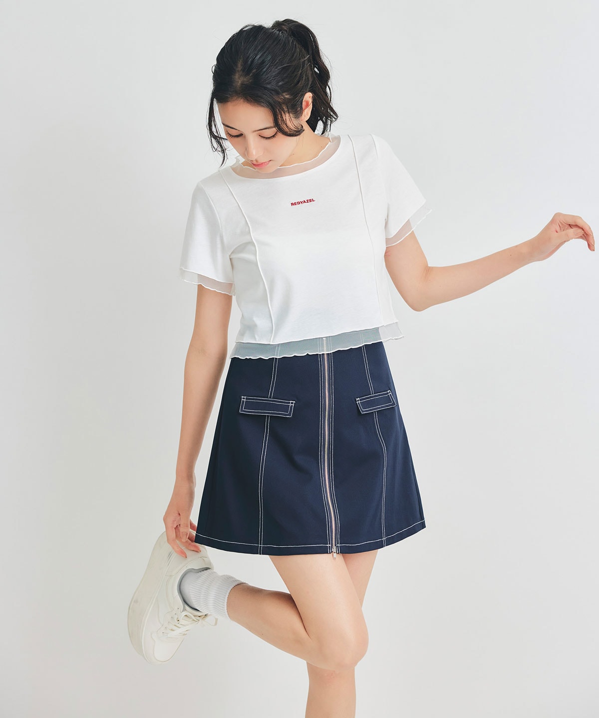 ZIPレイヤードデザインミニスカート