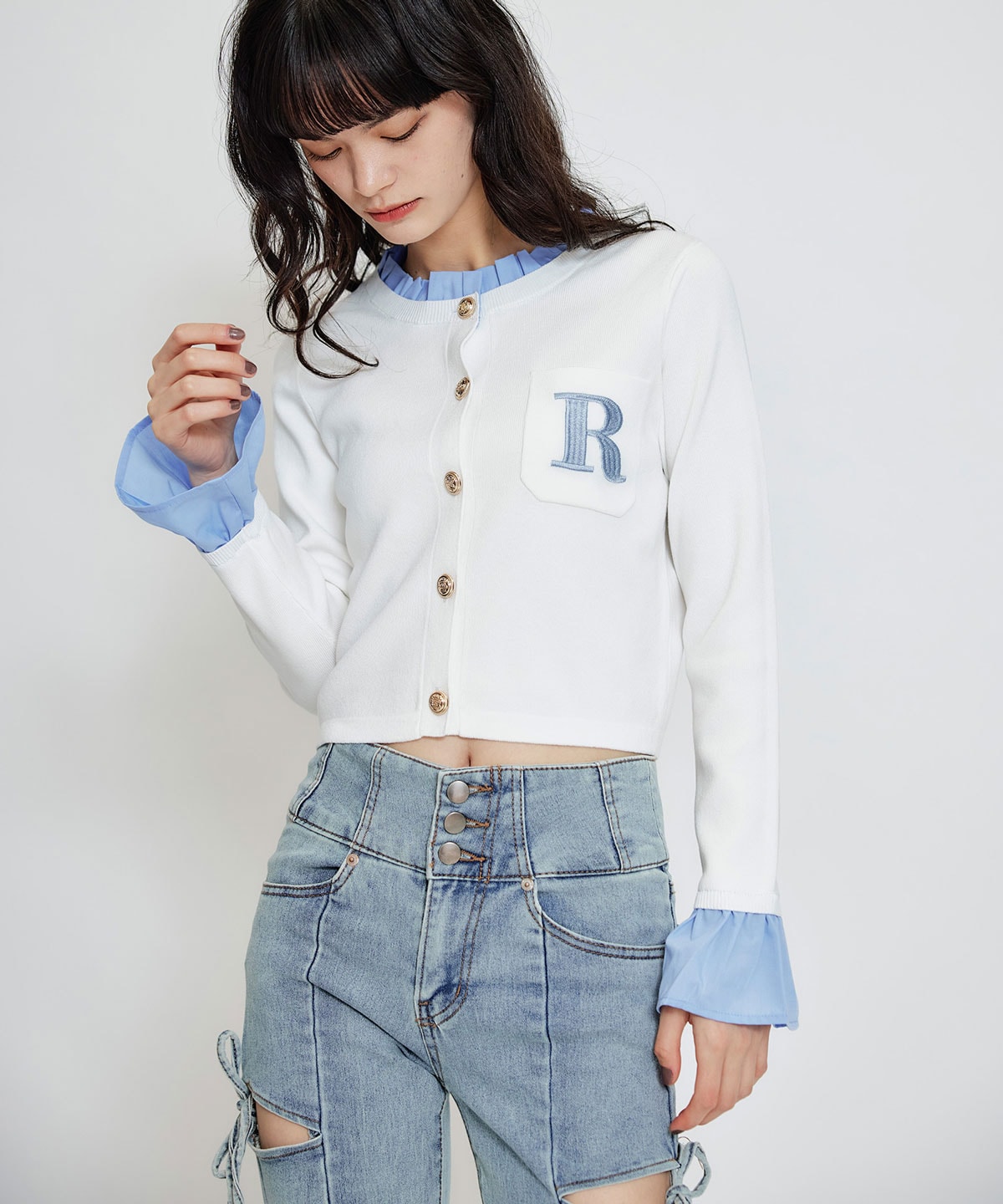 カットアウトリボンストレッチデニム