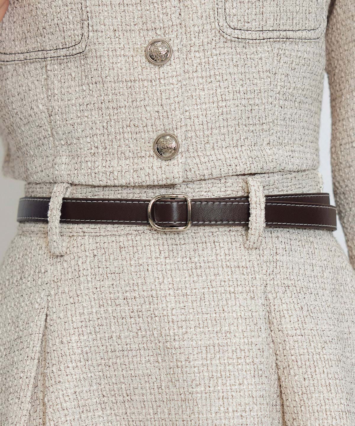 ダブルステッチツイードブラウス×フレアロングスカートセットアップ