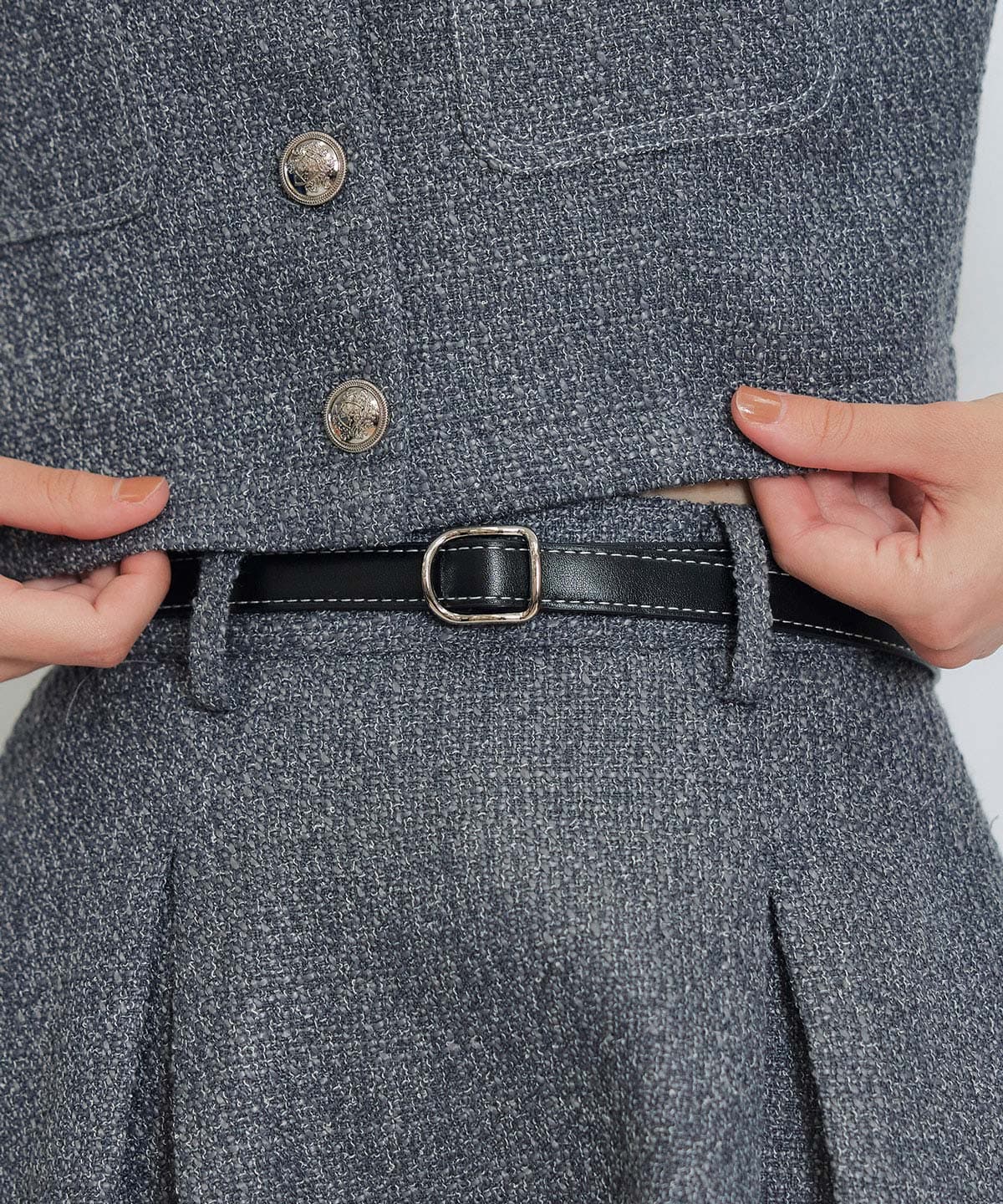 ダブルステッチツイードブラウス×フレアロングスカートセットアップ