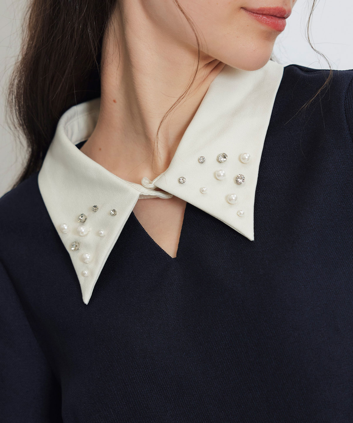 ビジューカラーコンパクトブラウス×バイカラーロングフレアスカートセットアップ