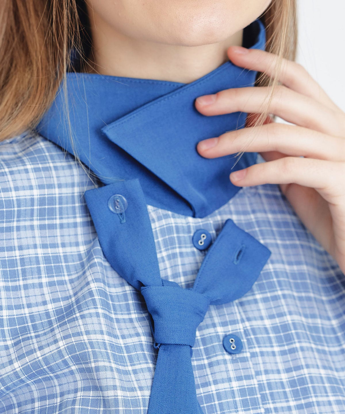 プレッピーネクタイチェックブラウス×プリーツミニスカートセットアップ