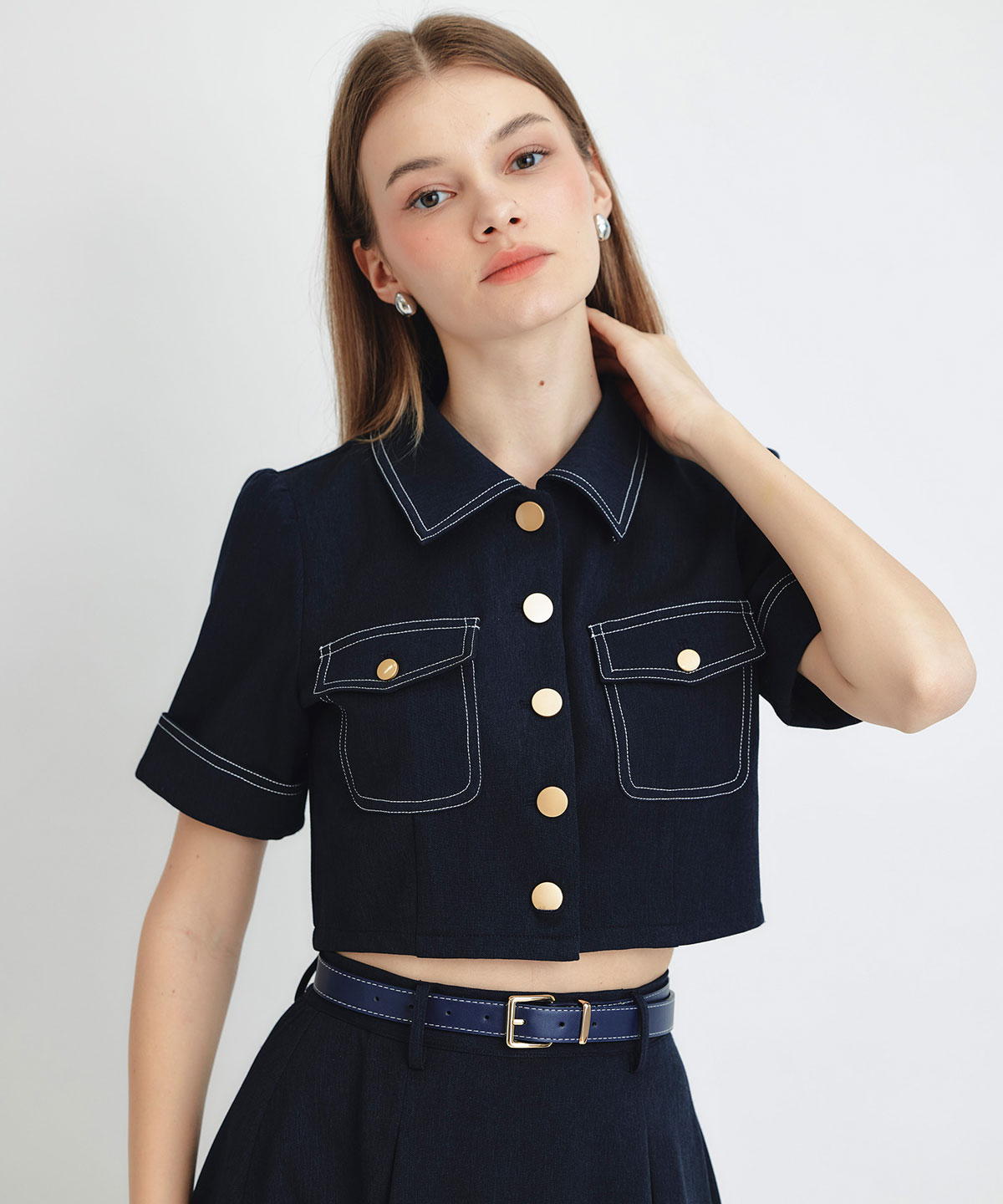 ショートジャケット×フレアロングスカートセットアップ