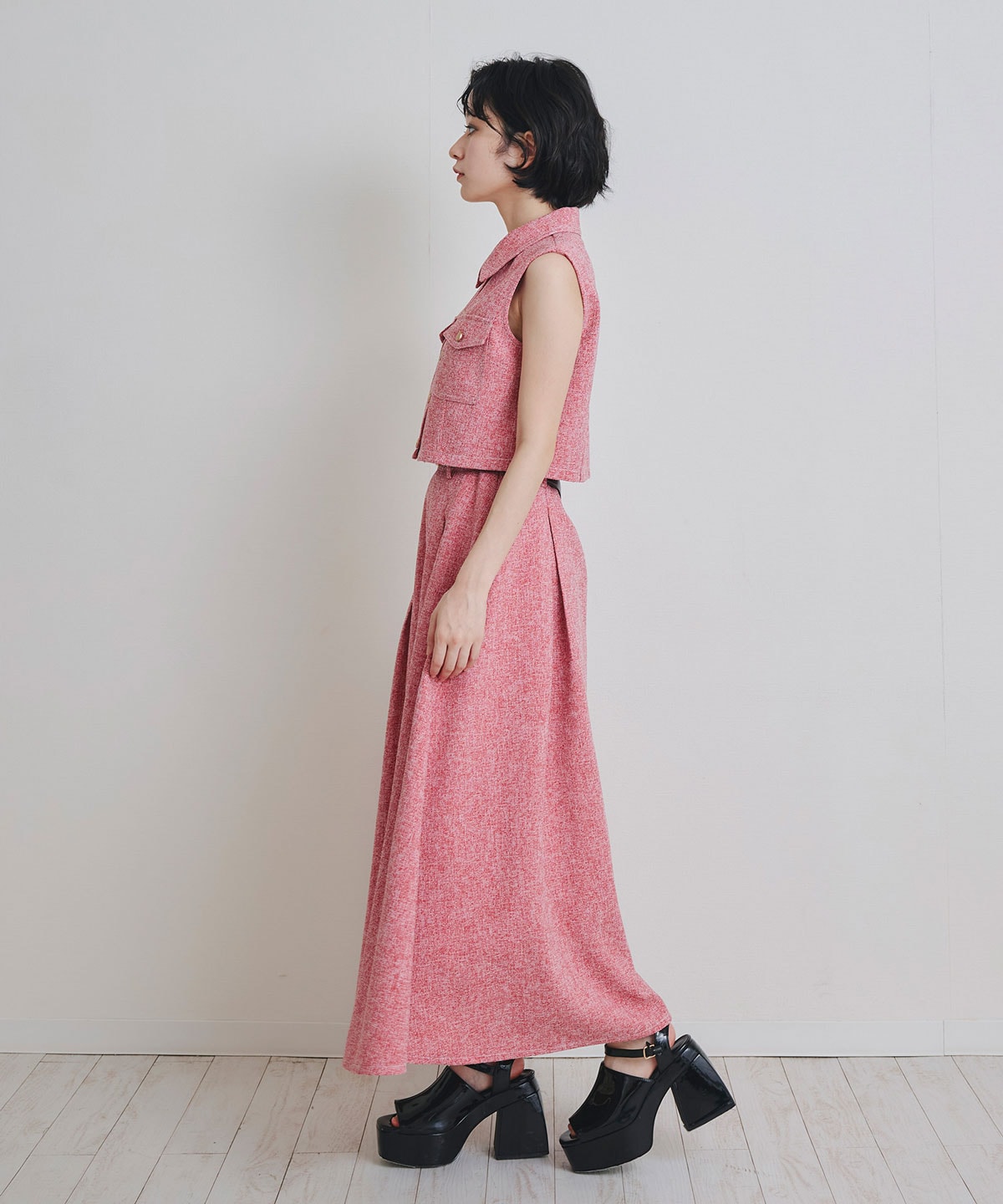 サマーツイードベスト×ロングフレアスカート