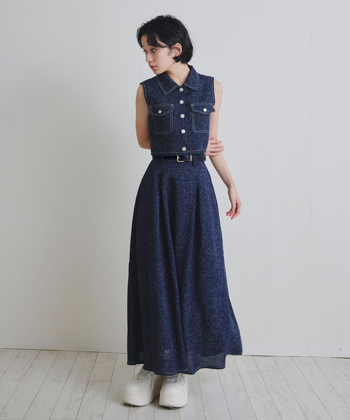 サマーツイードベスト×ロングフレアスカート