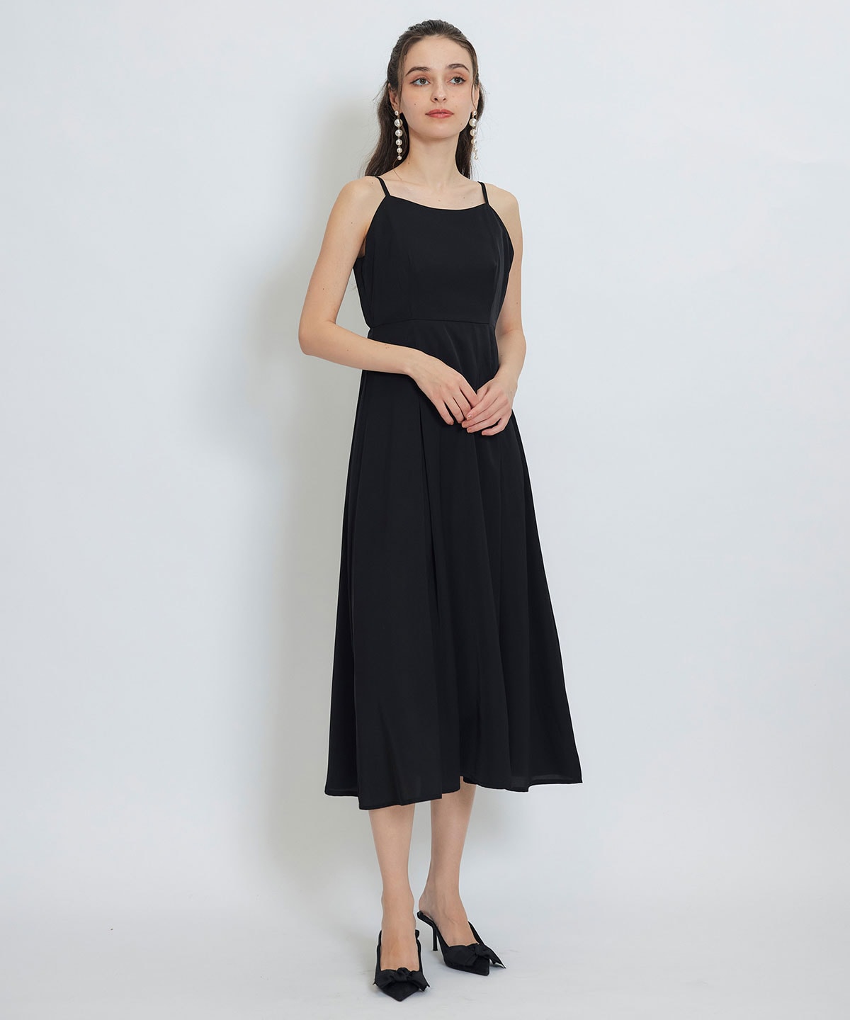 チェックシアーチュールケープ×キャミソールフレアロングドレス