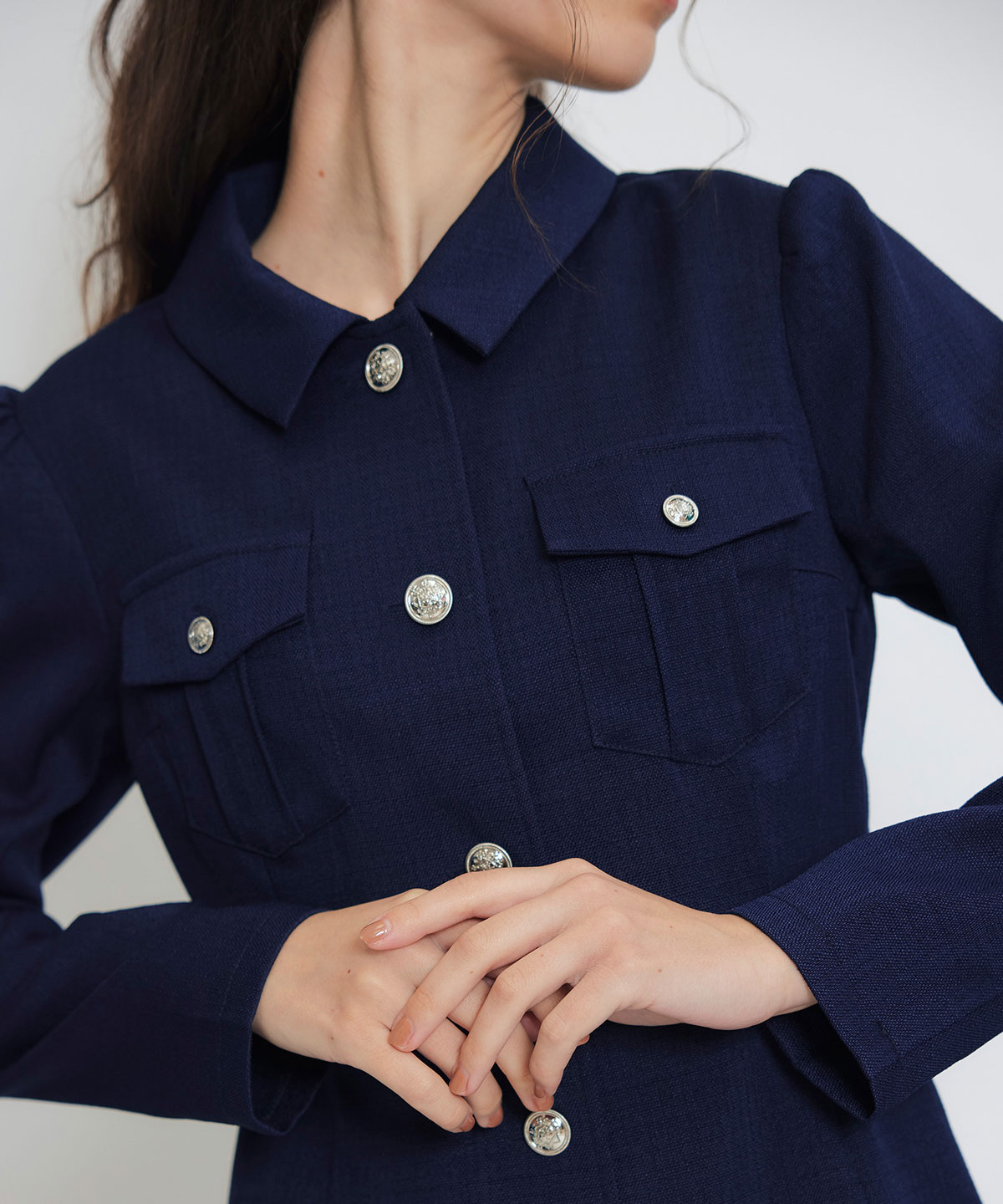 スプリングツイードシャツミニフレアワンピース