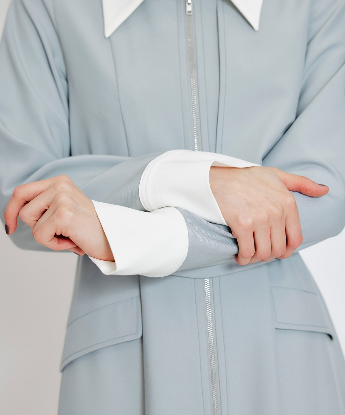 フロントZIPバイカラーロングシャツワンピース