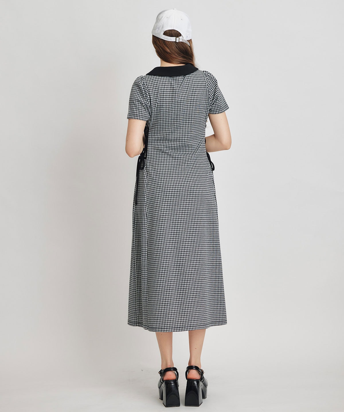 ポロカットレースアップフレアロングワンピース