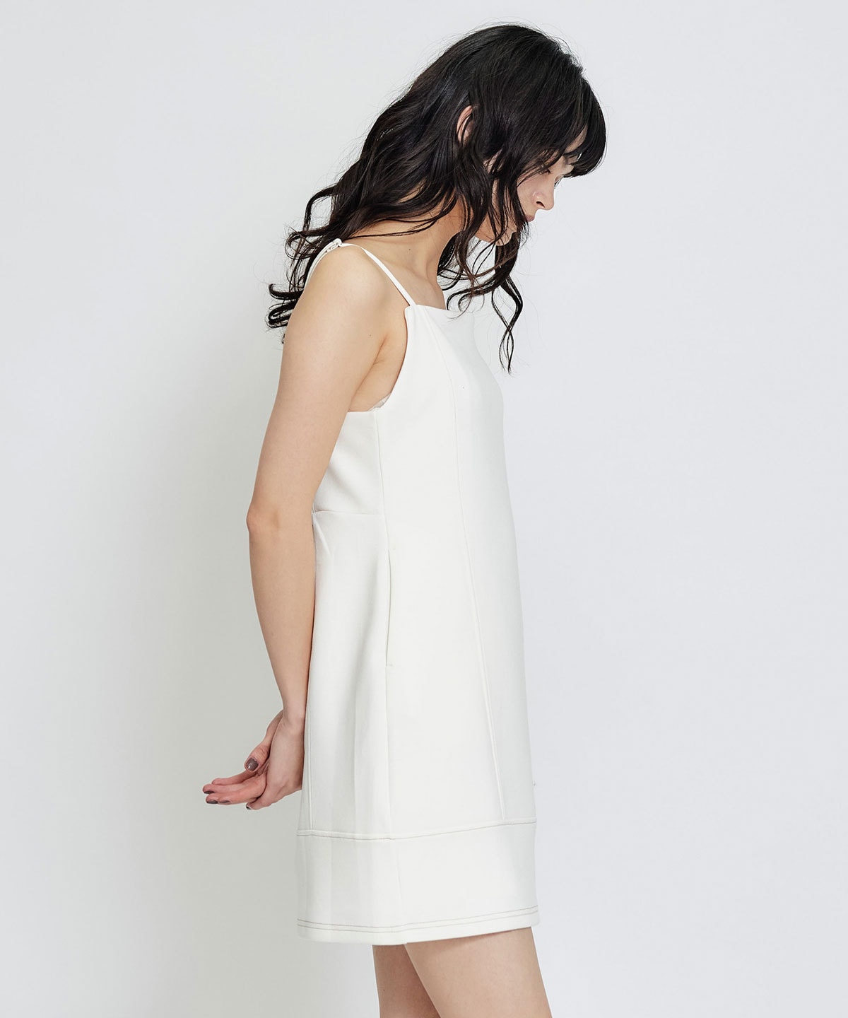 【セットアップ可能】バイカラーステッチカットミニワンピース