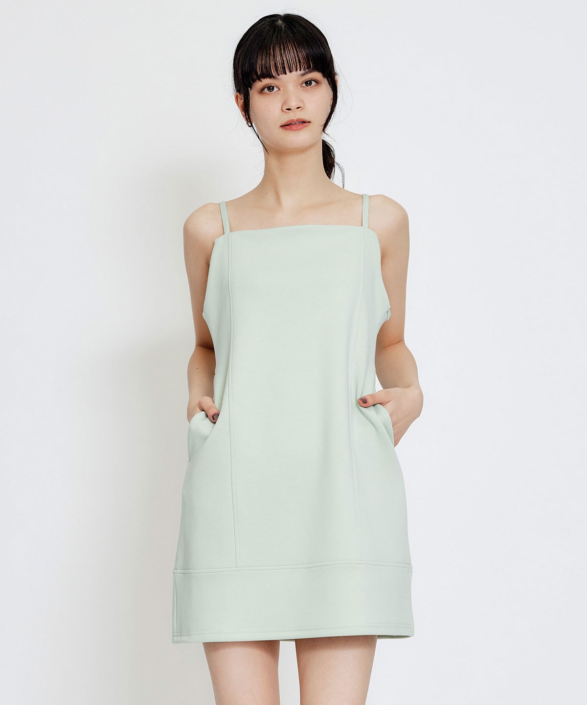 【セットアップ可能】バイカラーステッチカットミニワンピース