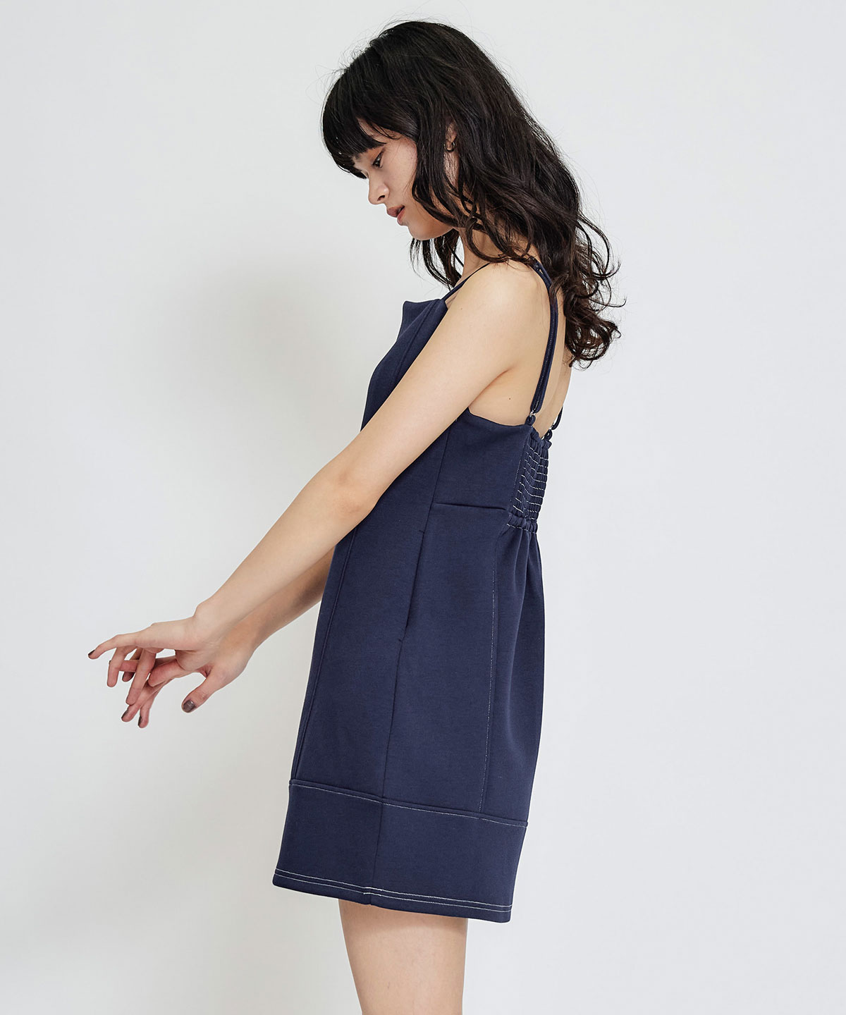 【セットアップ可能】バイカラーステッチカットミニワンピース