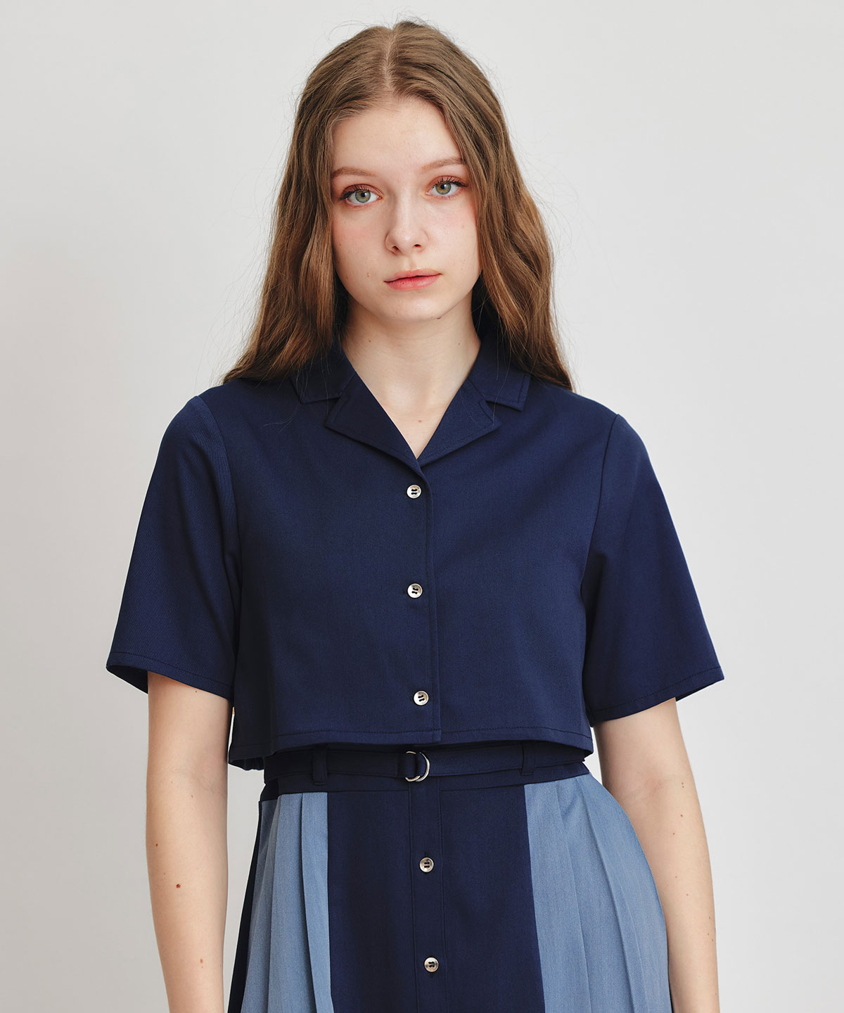 レイヤードサイドプリーツバイカラーロングワンピース