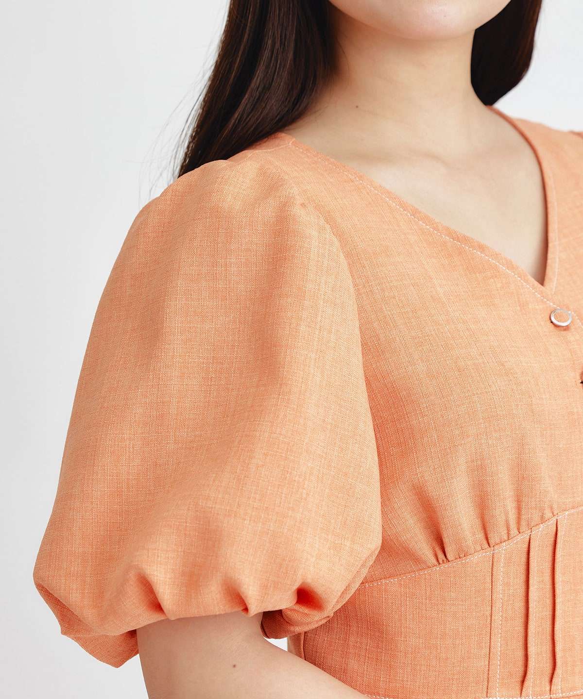 コルセットバルーンスリーブフレアロングワンピース