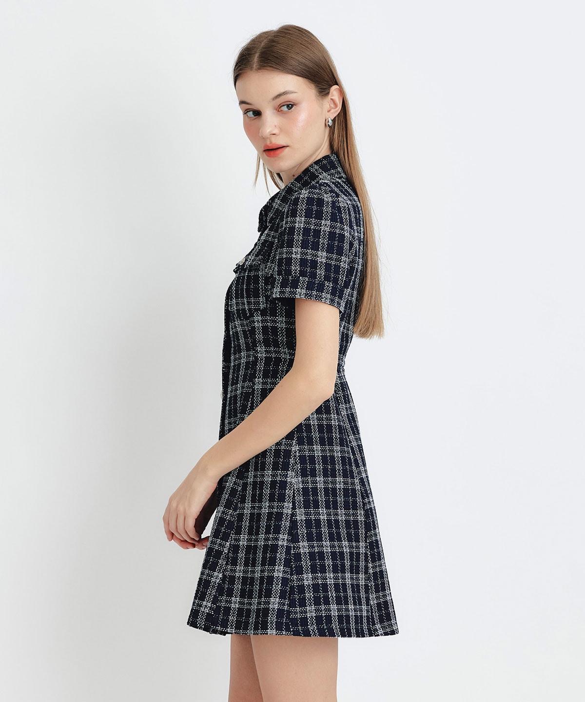 サマーツイードチェックシャツミニワンピース