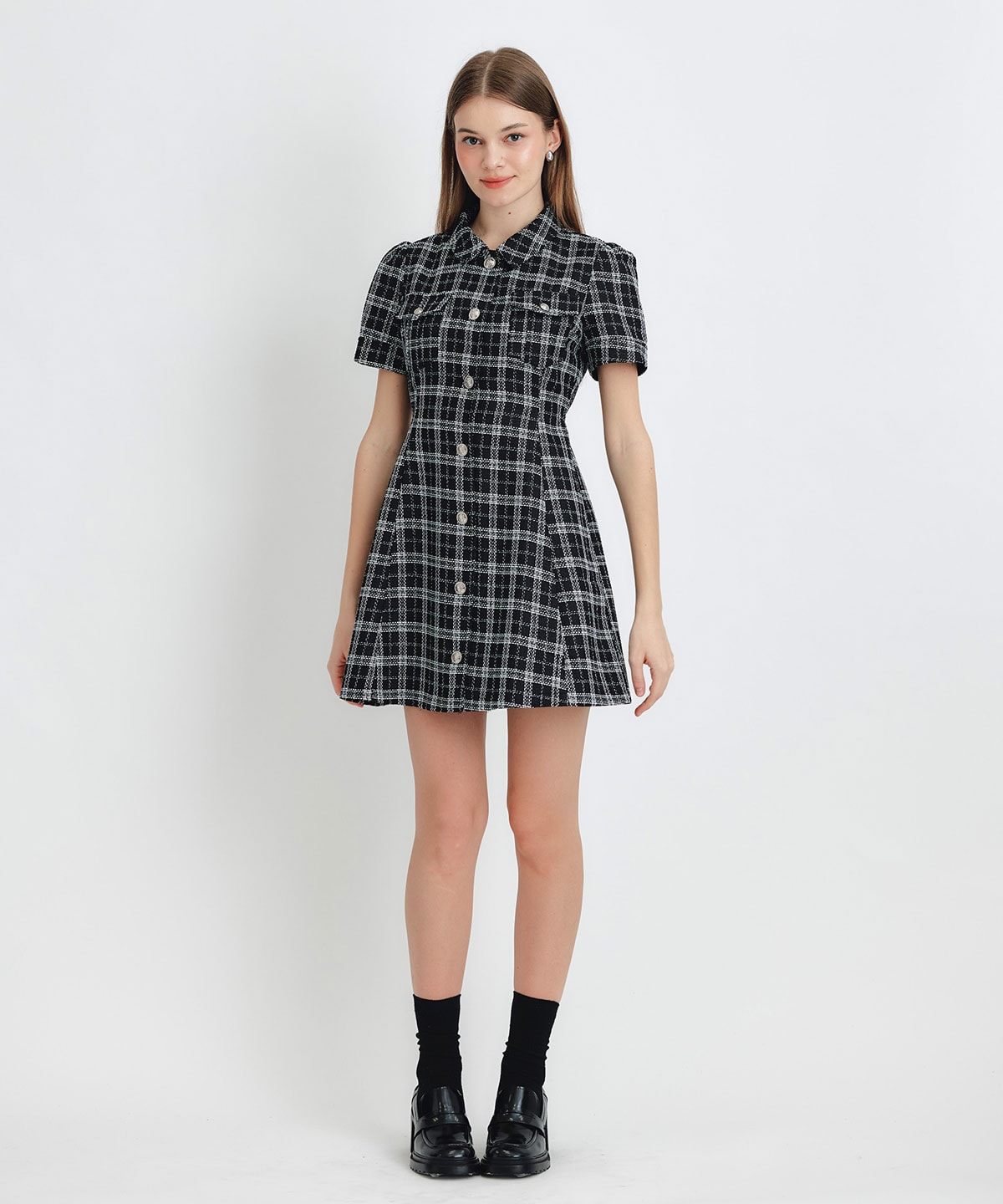 サマーツイードチェックシャツミニワンピース