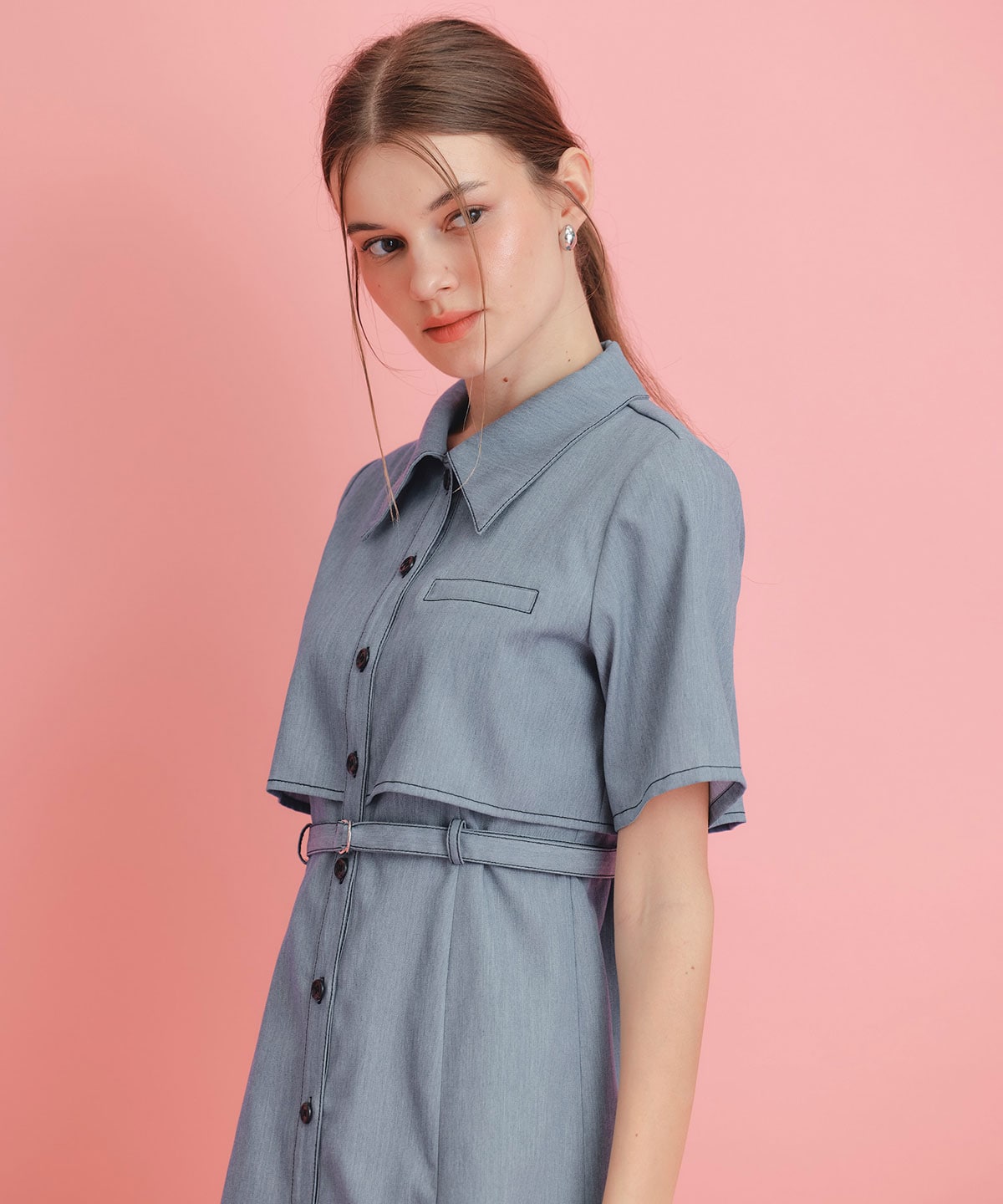 レイヤードライクコントラストフレアミニワンピース