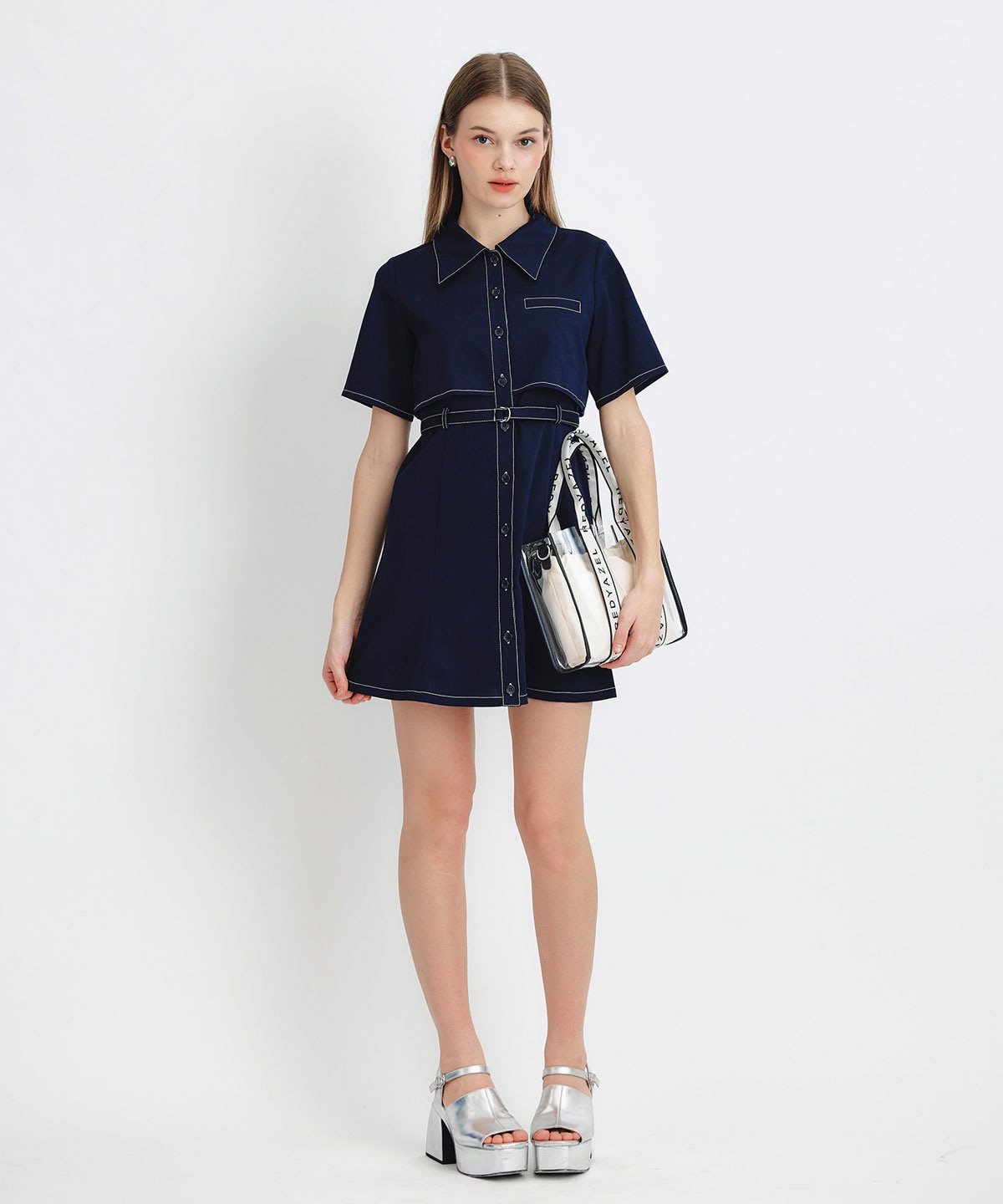 レイヤードライクコントラストフレアミニワンピース