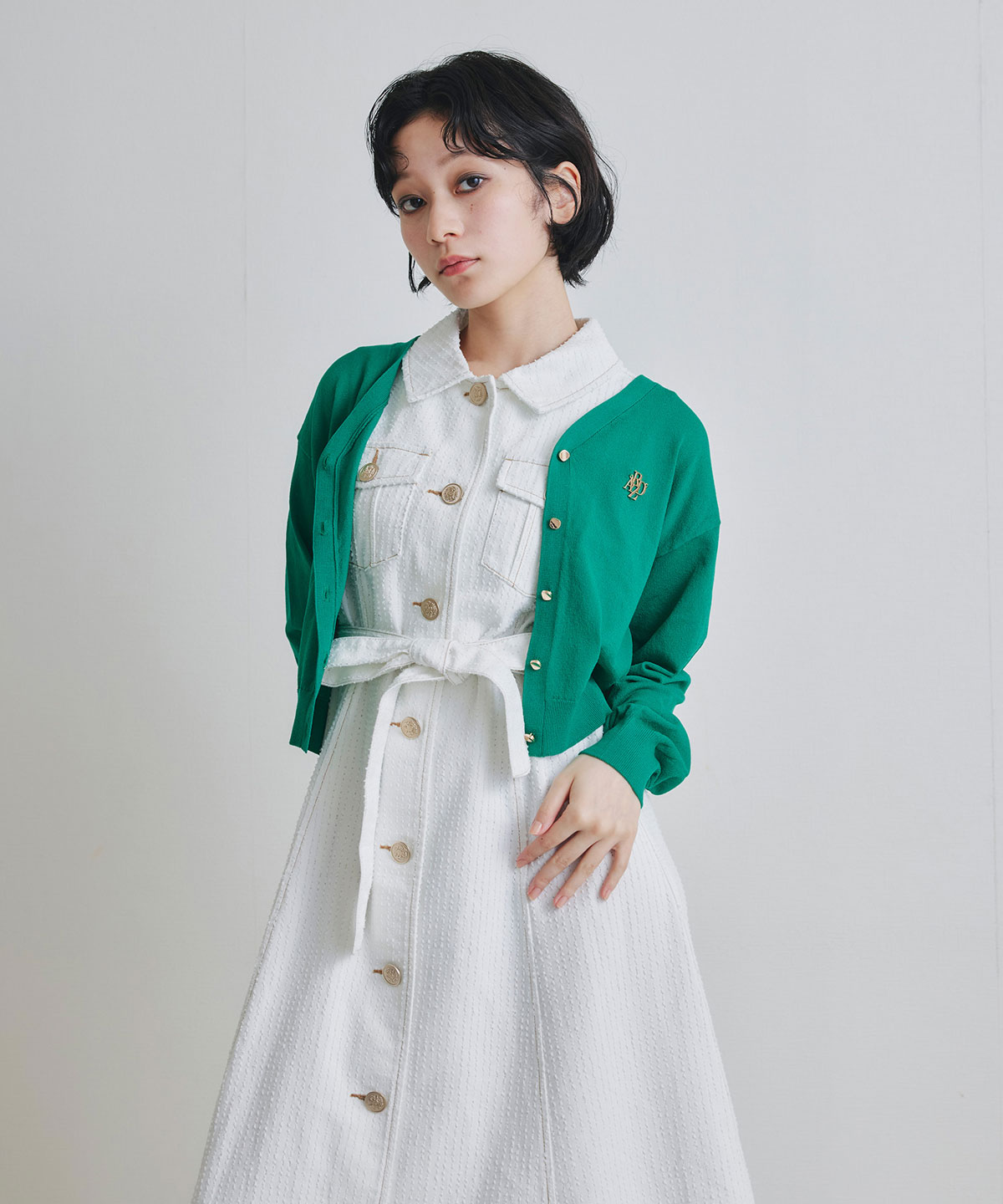 レーザーカットデニムロングシャツワンピース