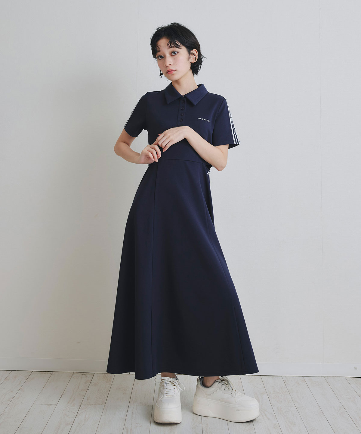 ライン2WAYサイドカットロングフレアワンピース