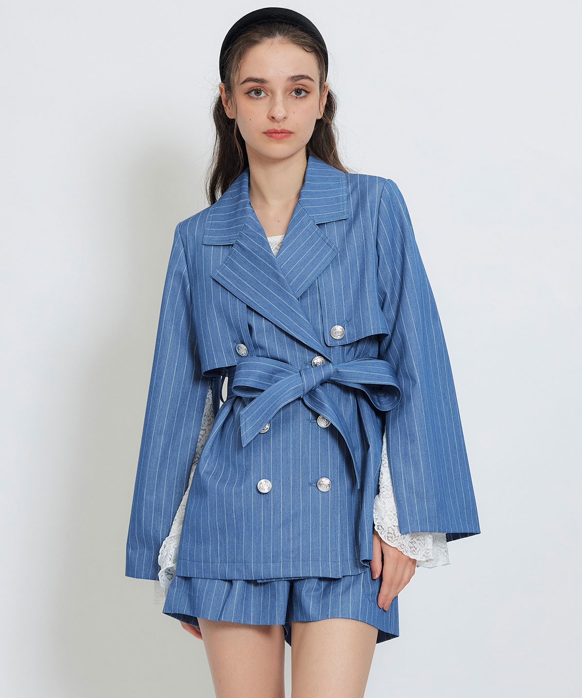 【セットアップ可能】2WAYエンブレムボタンミドルトレンチコート