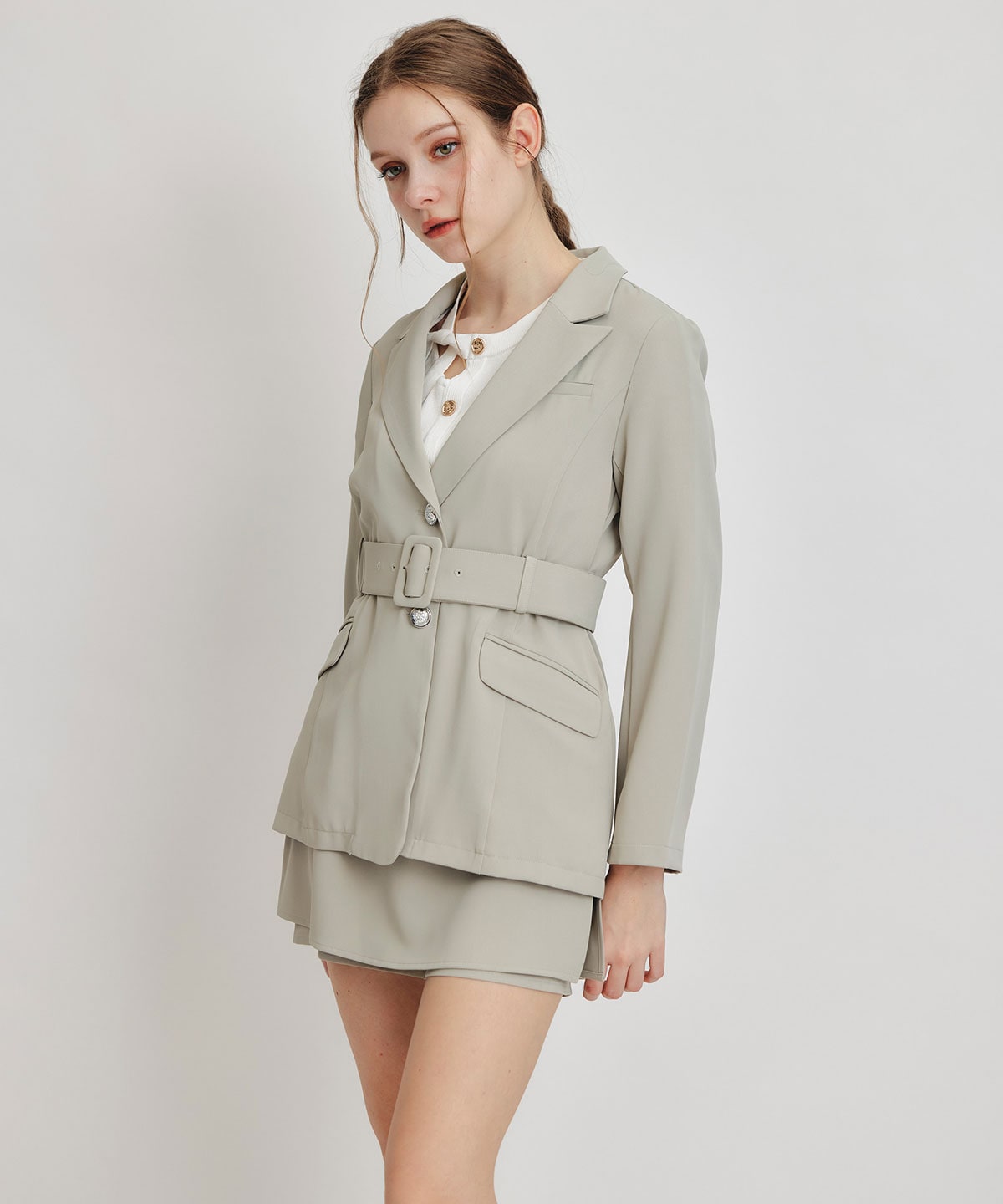 【セットアップ可能】アイシーカラーウエストマークベルトテーラードジャケット