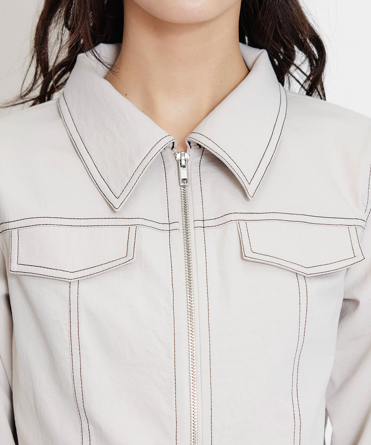 【セットアップ可能】バイカラーステッチショートジャケット