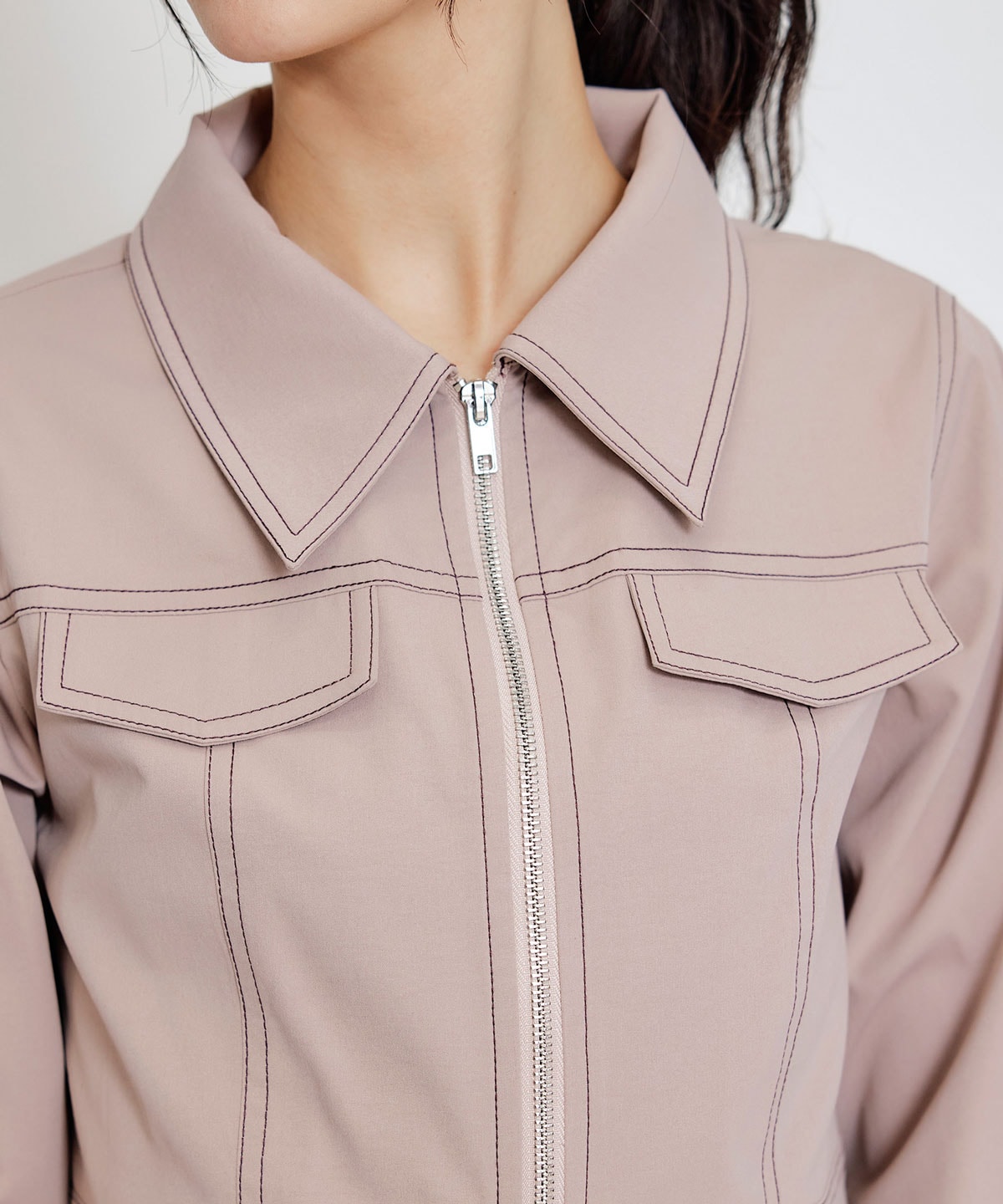 【セットアップ可能】バイカラーステッチショートジャケット