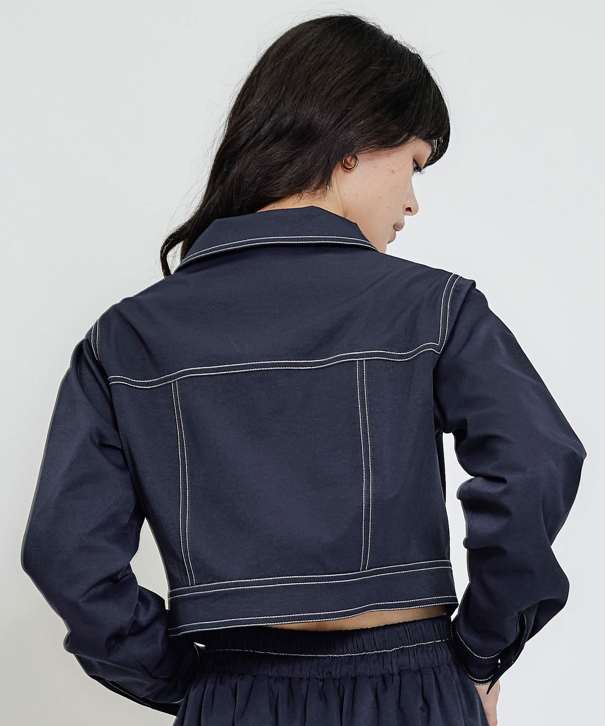 【セットアップ可能】バイカラーステッチショートジャケット