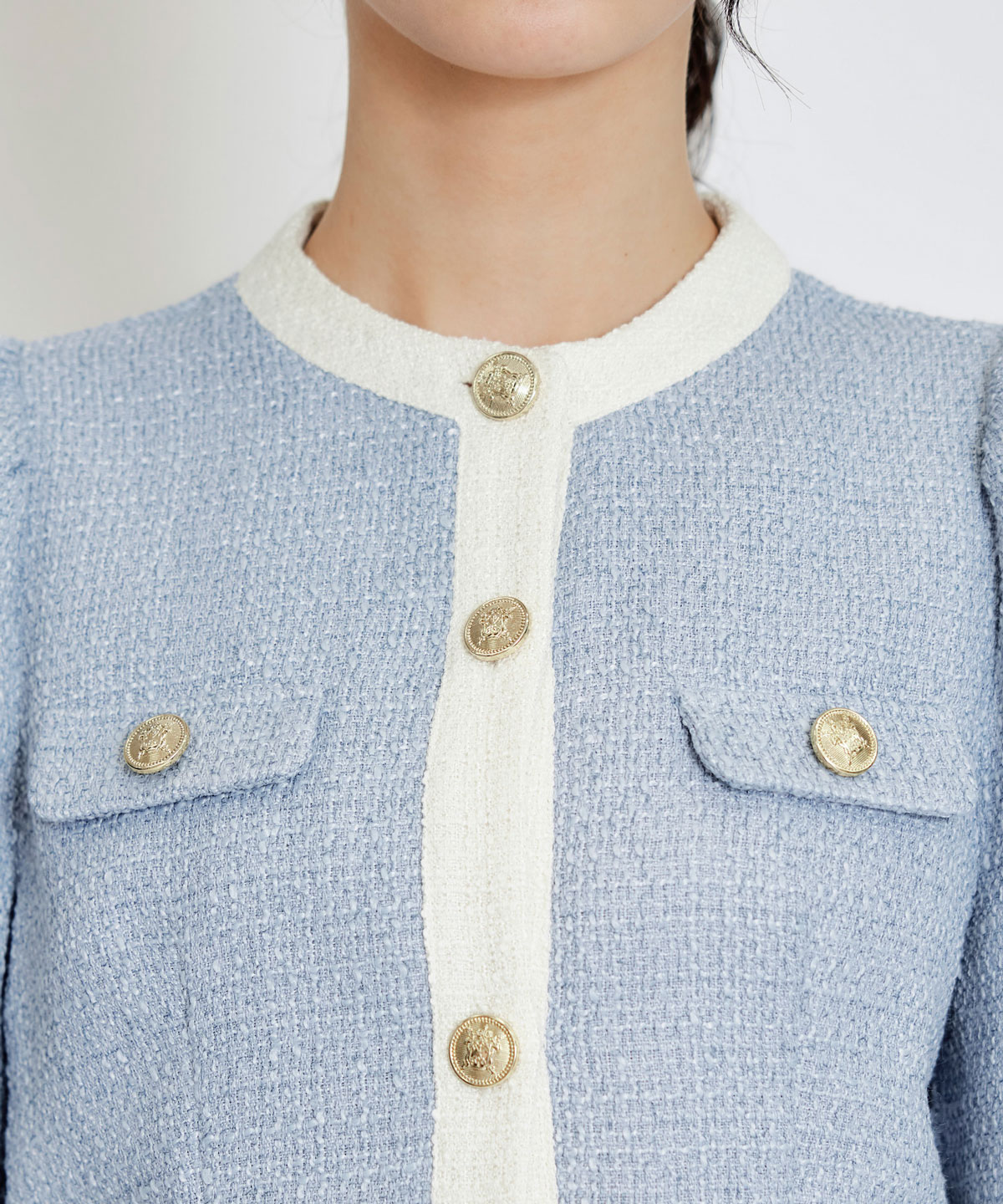 【セットアップ可能】スプリングツイードノーカラージャケット