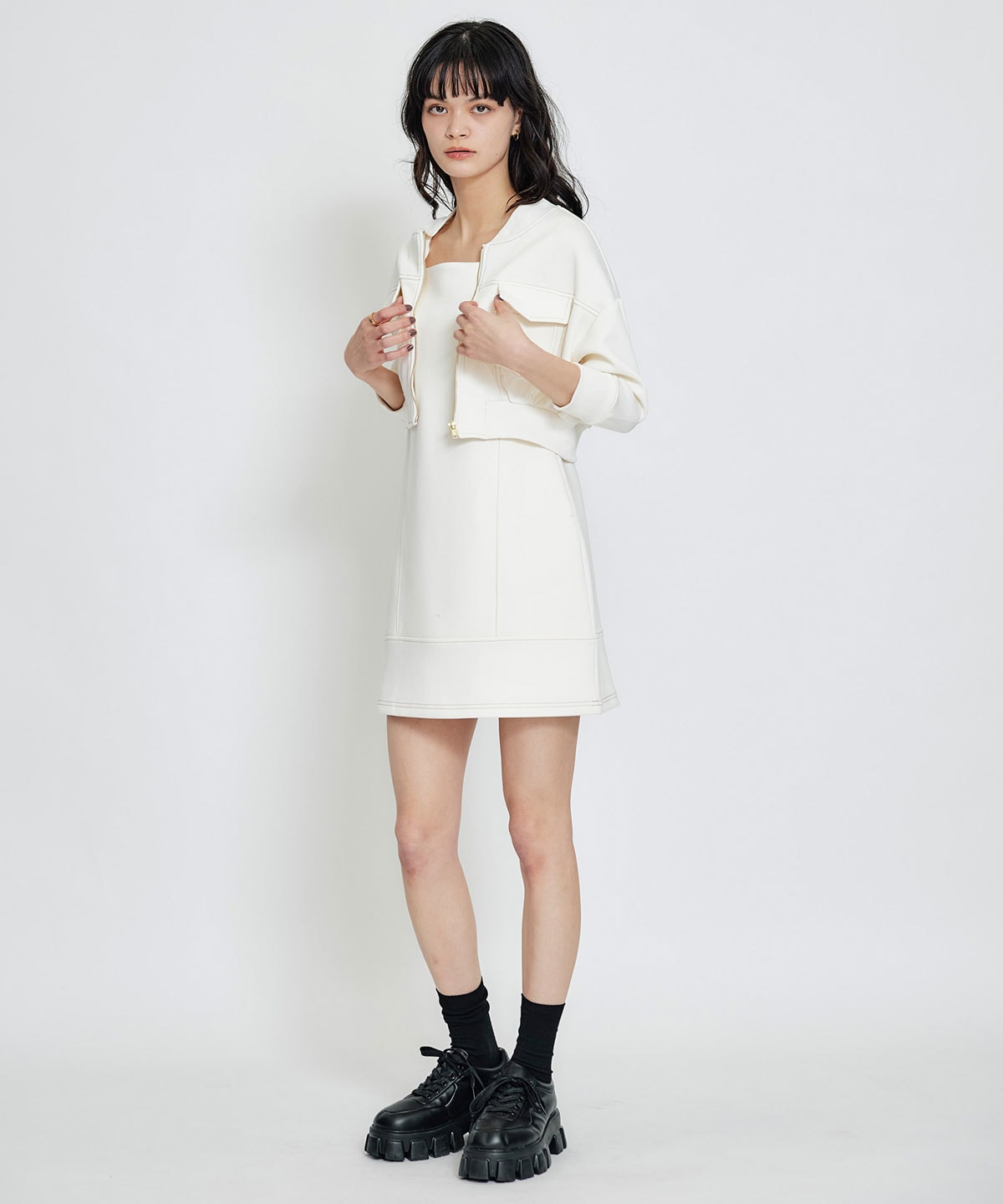 【セットアップ可能】バイカラーステッチカットブルゾン