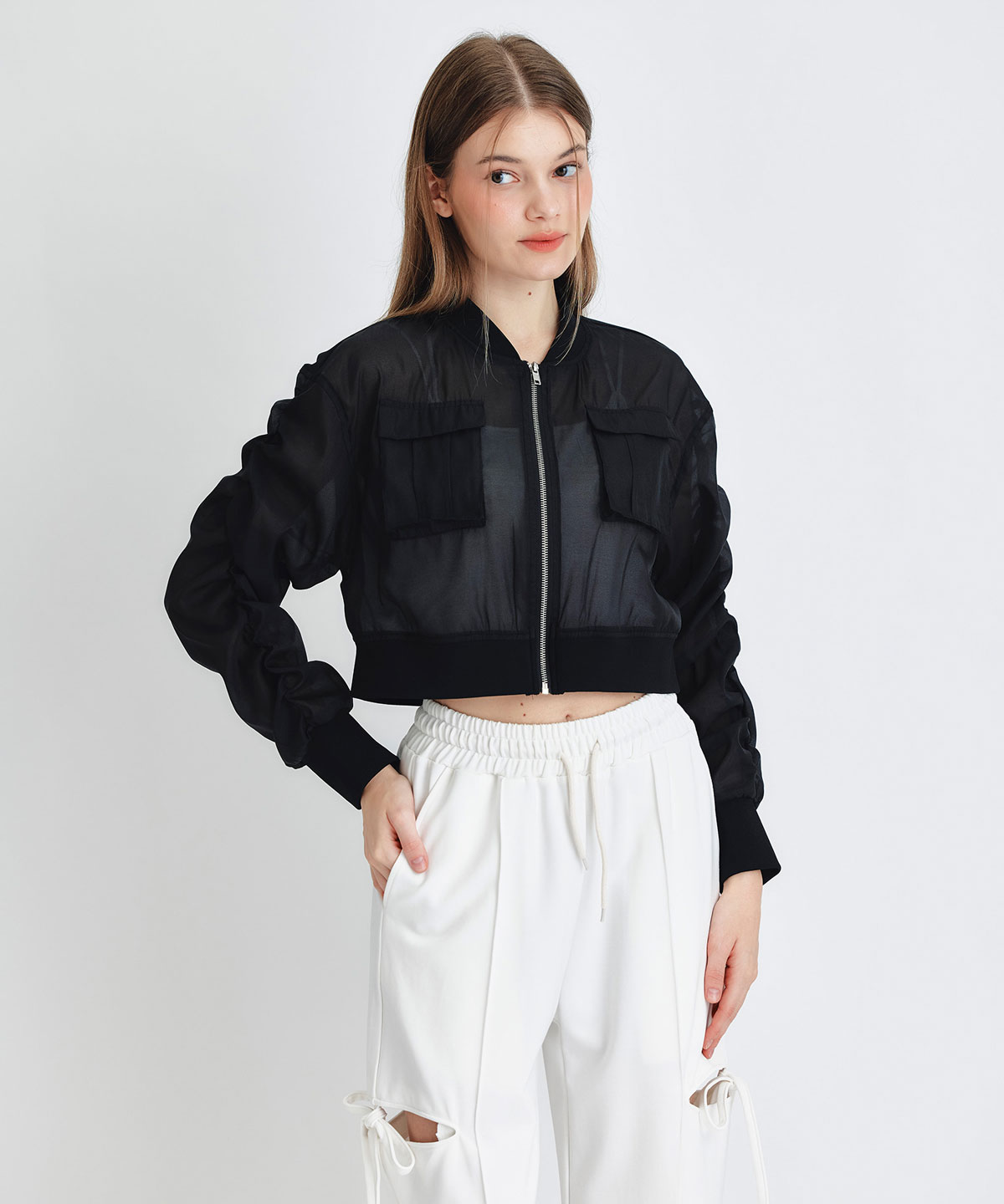 ギャザーシアーショートブルゾン