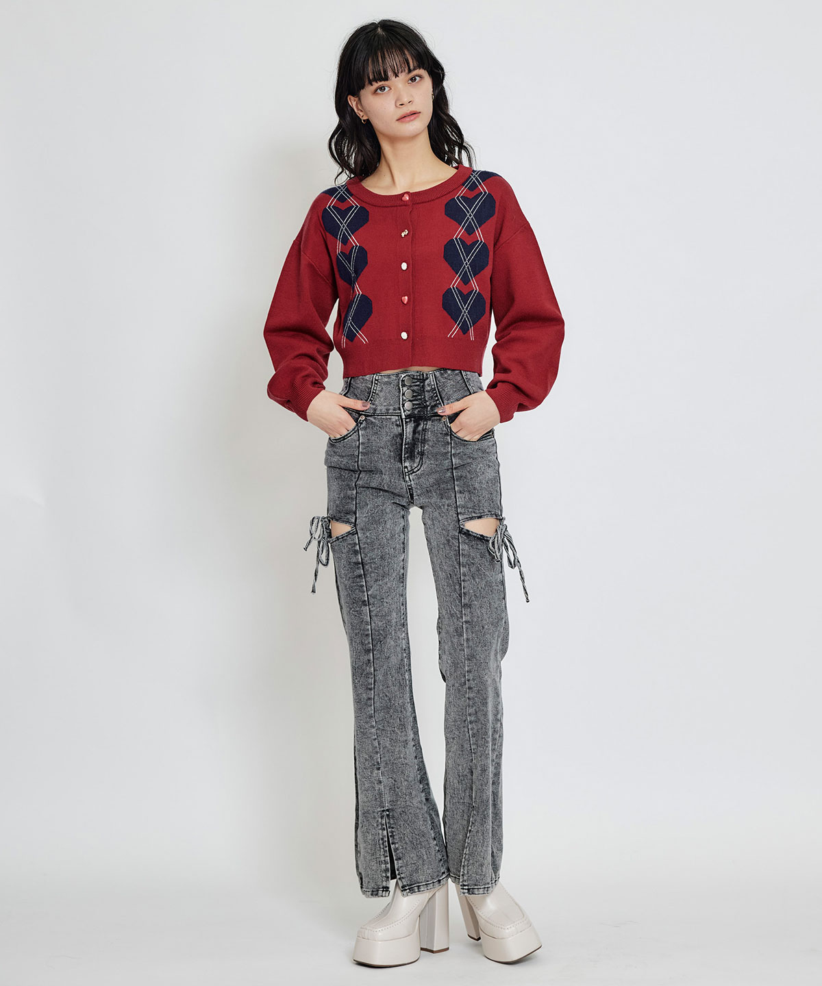 Love Me Heart アーガイルニットカーディガン