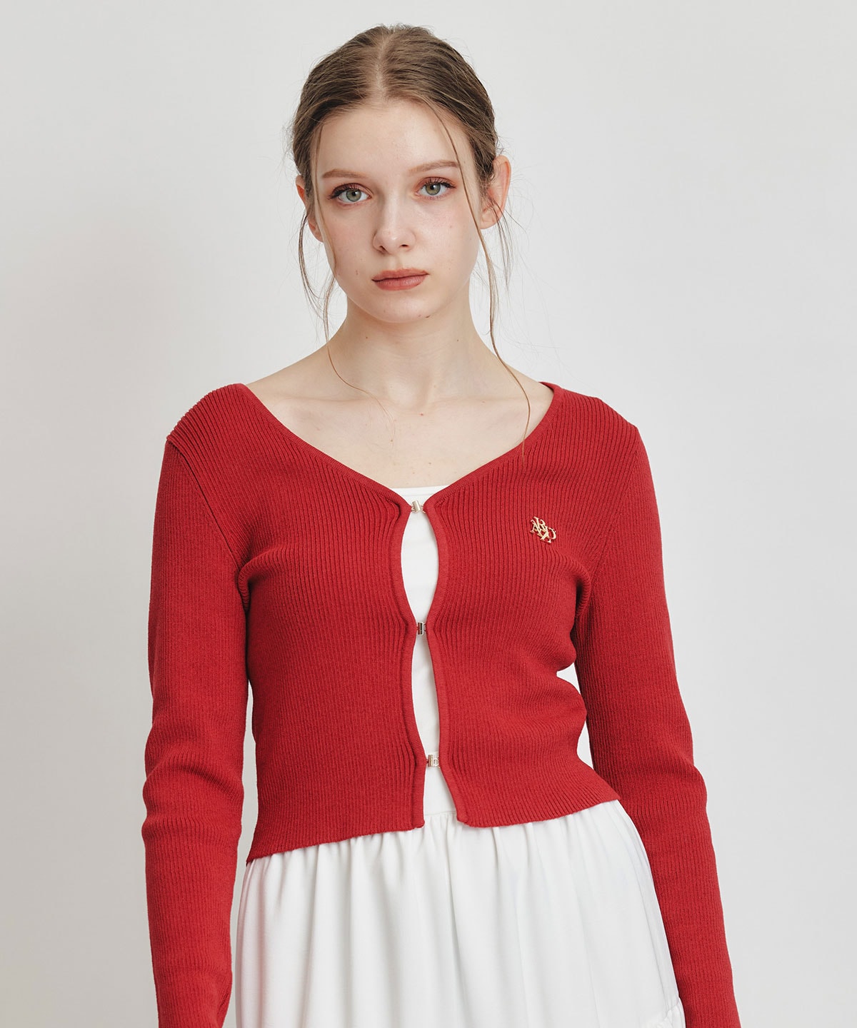 ロゴプレートリブニットカーディガン