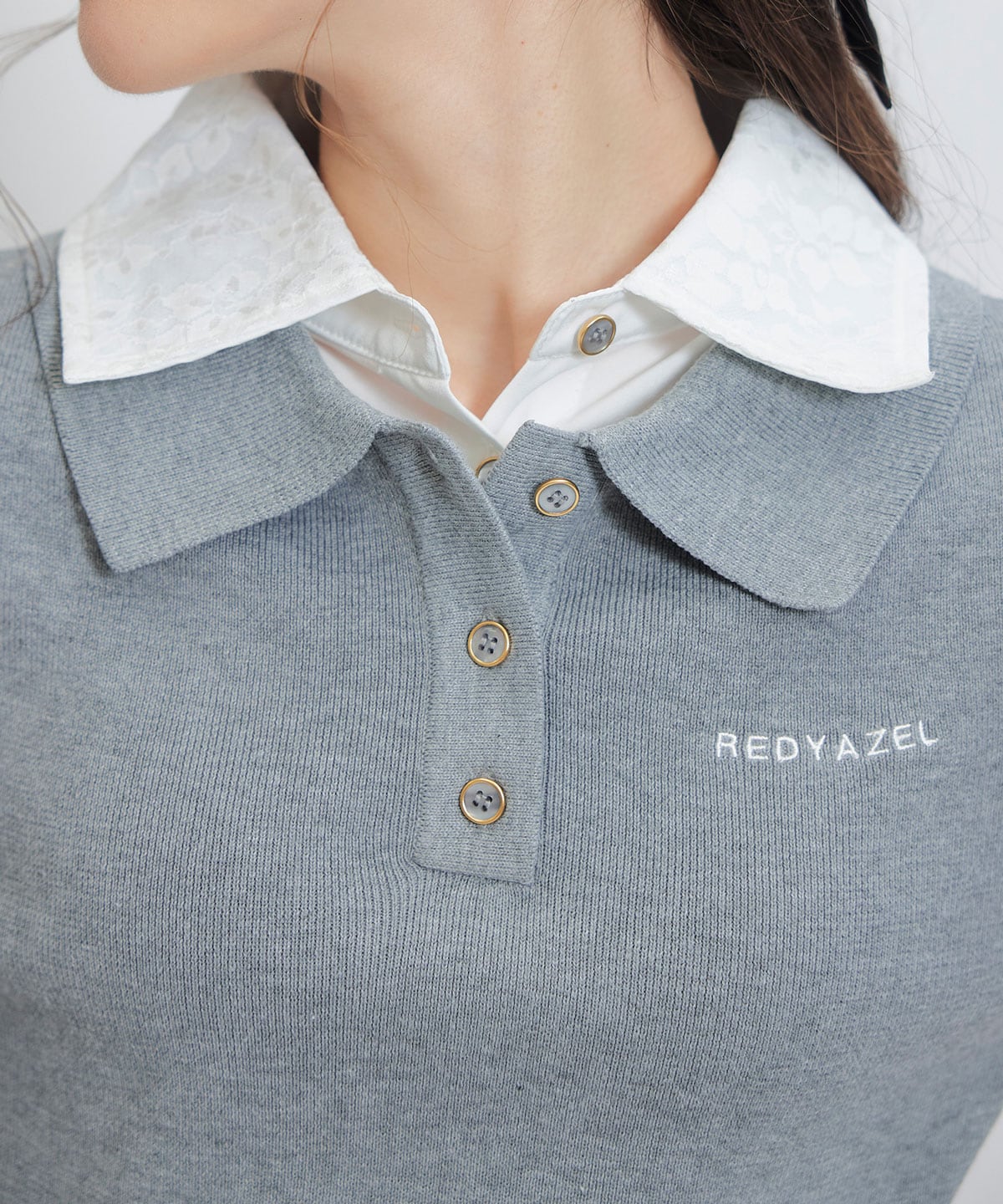 ダブルレースカラーポロニットプルオーバー