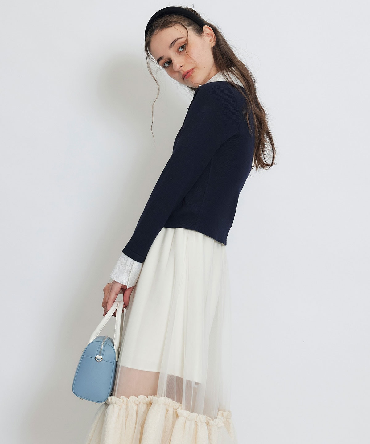 ダブルレースカラーポロニットプルオーバー