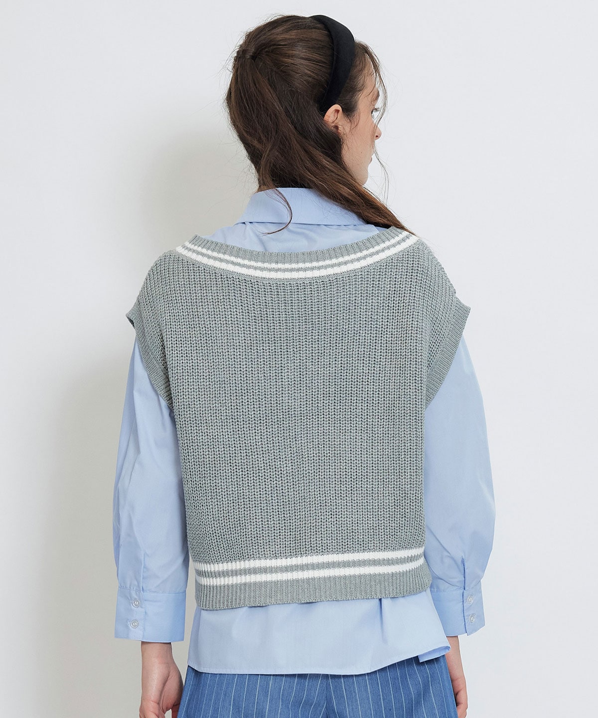 カレッジライクラインベスト×シャツブラウス